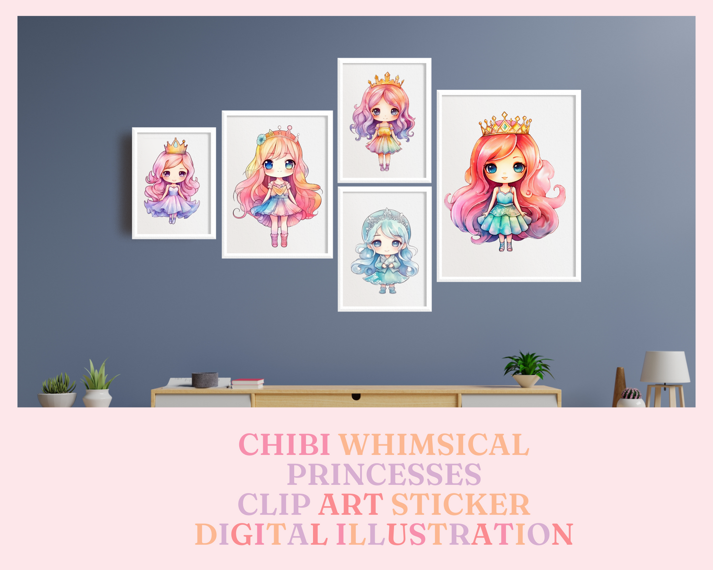 Whimsical Chibi Princesses Sticker Clipart – Instant Download – High-Quality PNG - Transparent Background - Commercial Use