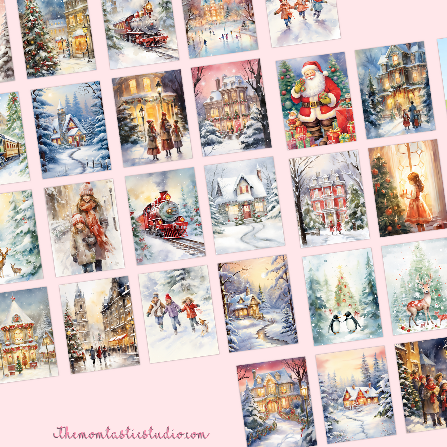 Cheerful Holidays - Watercolor Digital Illustration - 300 DPI - Commercial Use - Instant Download