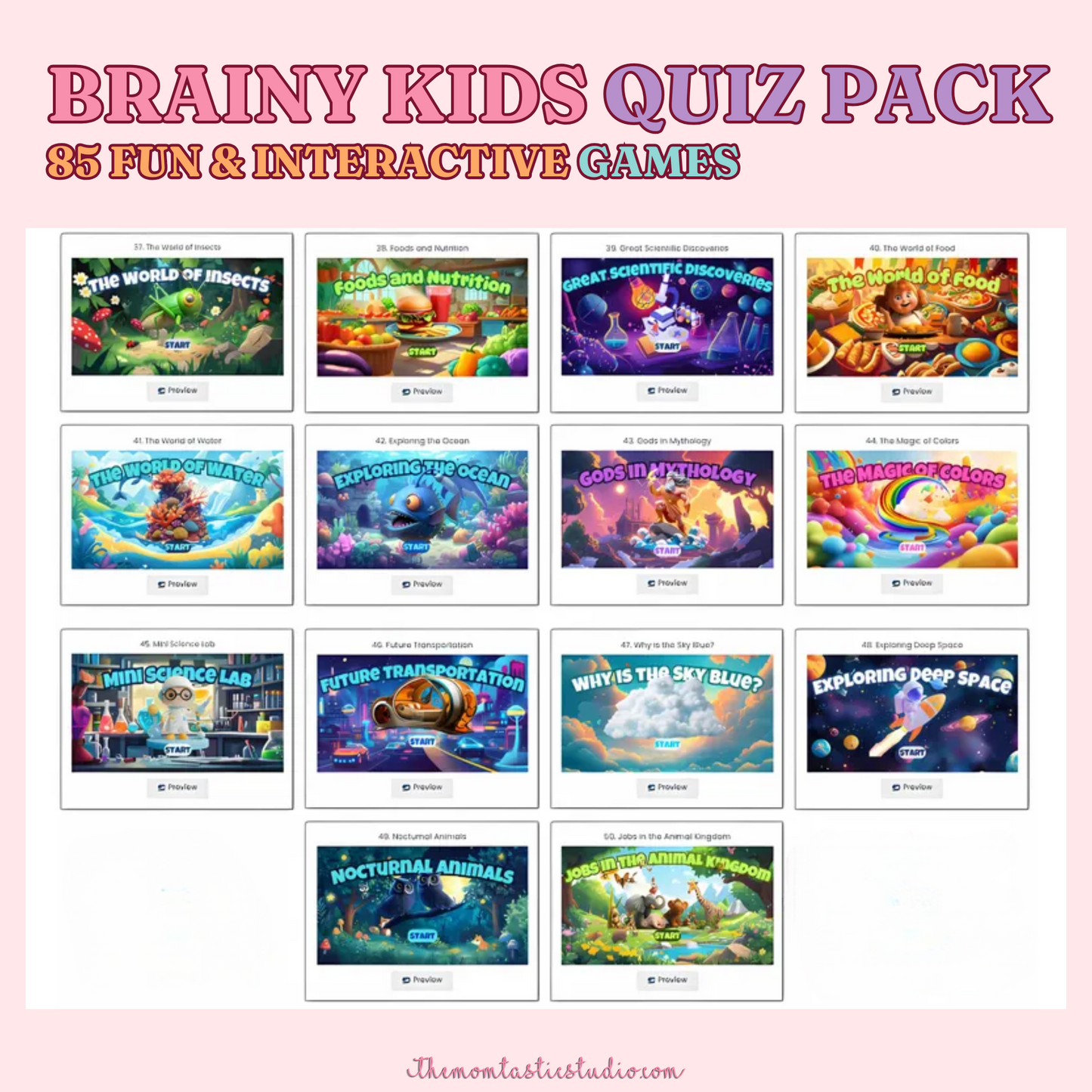 Brainy Kids Quiz Pack Canva Templates – Instant Download – PLR (Rights to Resell)