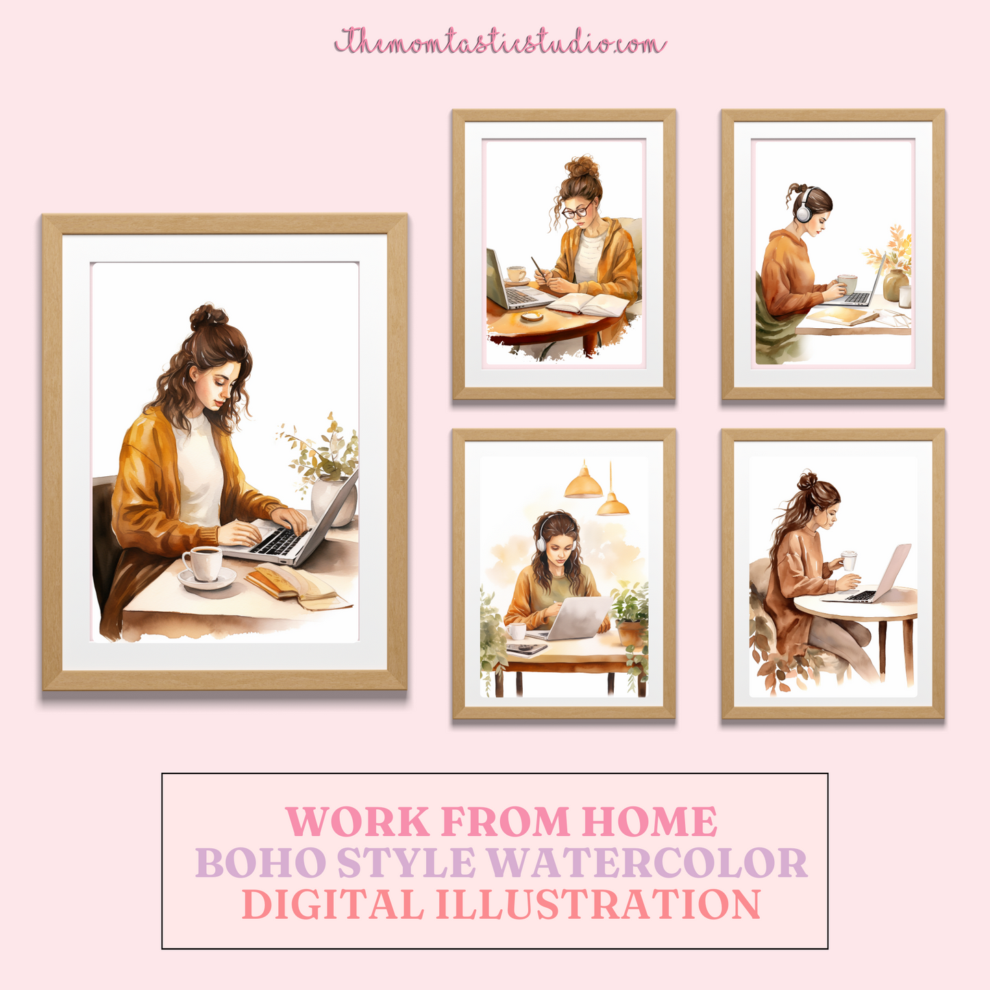 Work from Home Boho Style Digital Illustration 300DPI – Instant Download – Commercial Use