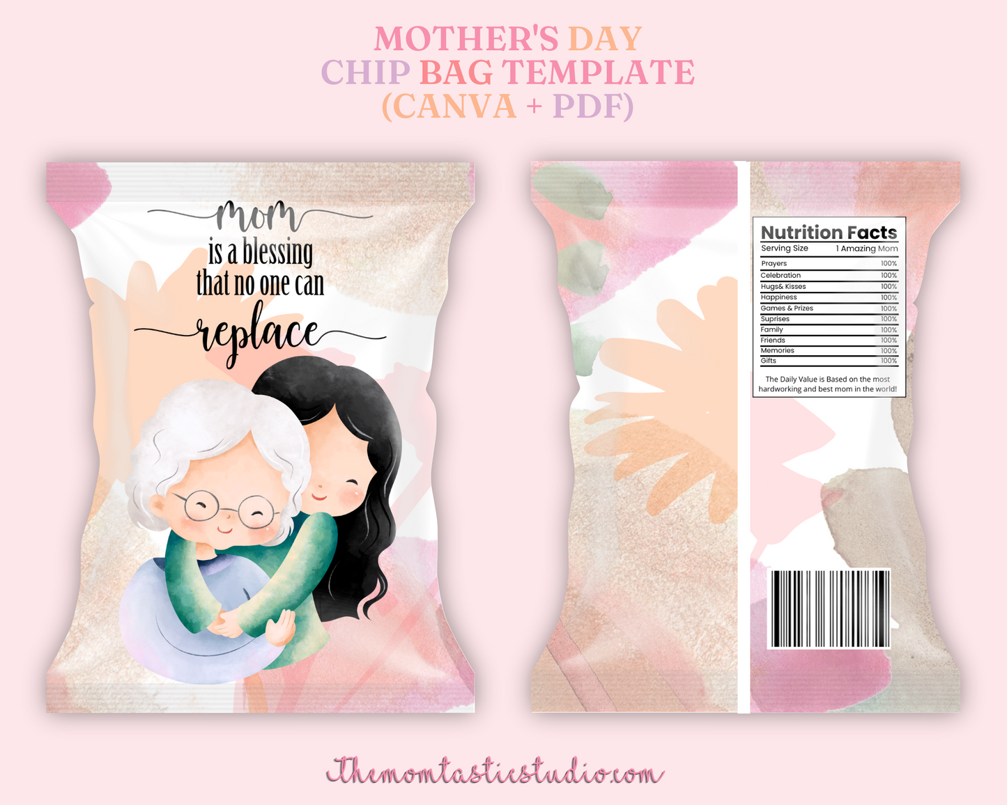 Mother's Day Chip Bag Template – A4 Size – 6 Heartwarming Designs – PDF, PNG, and Canva Template