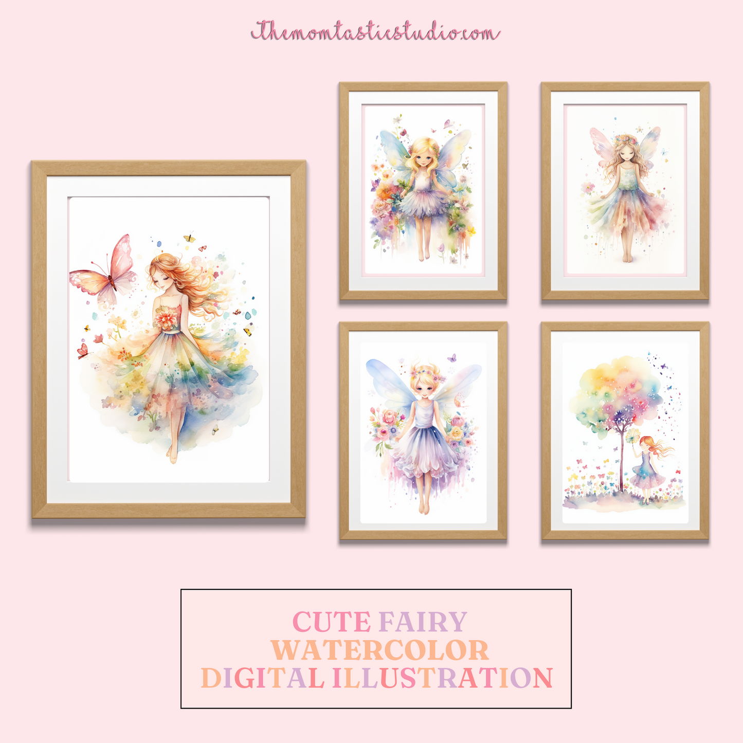 Cute Fairies Watercolor Digital Illustration – Instant Download – High-Quality - 300 DPI - Commercial Use