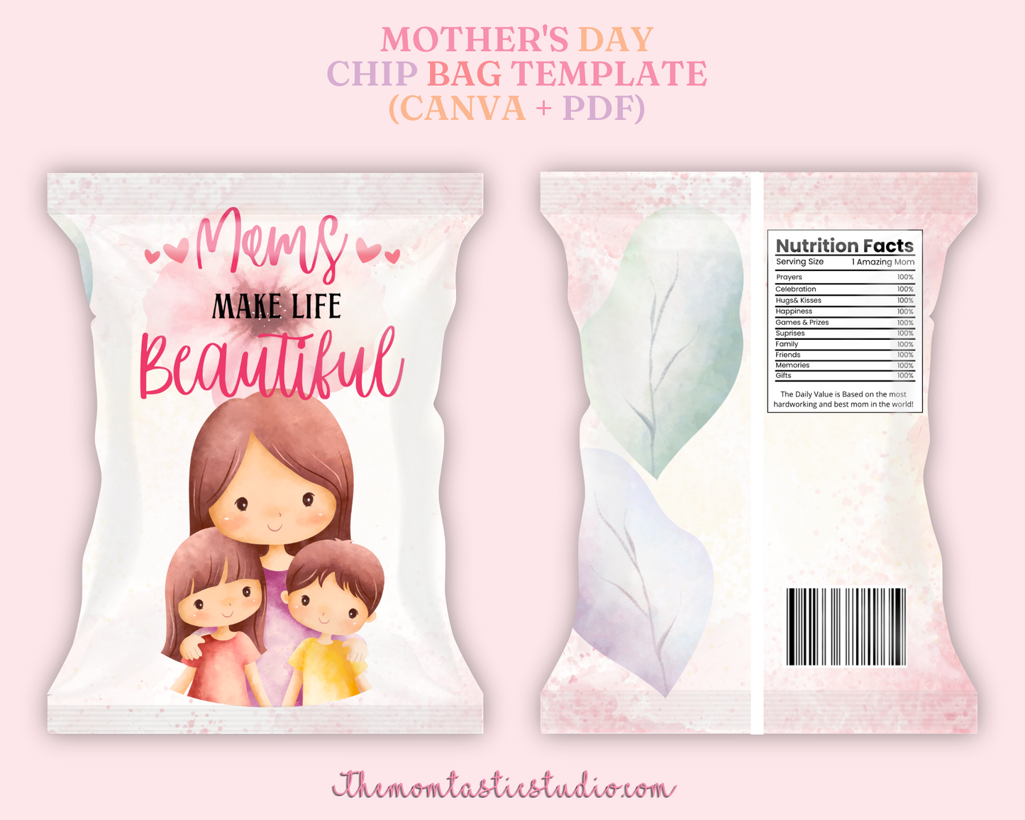 Mother's Day Chip Bag Template – A4 Size – 6 Heartwarming Designs – PDF, PNG, and Canva Template