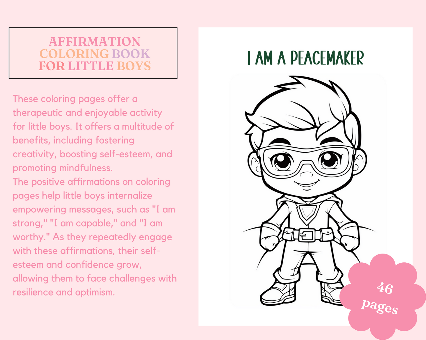 Affirmation Coloring Book for Little Boys – Digital Template – Empowering and Fun