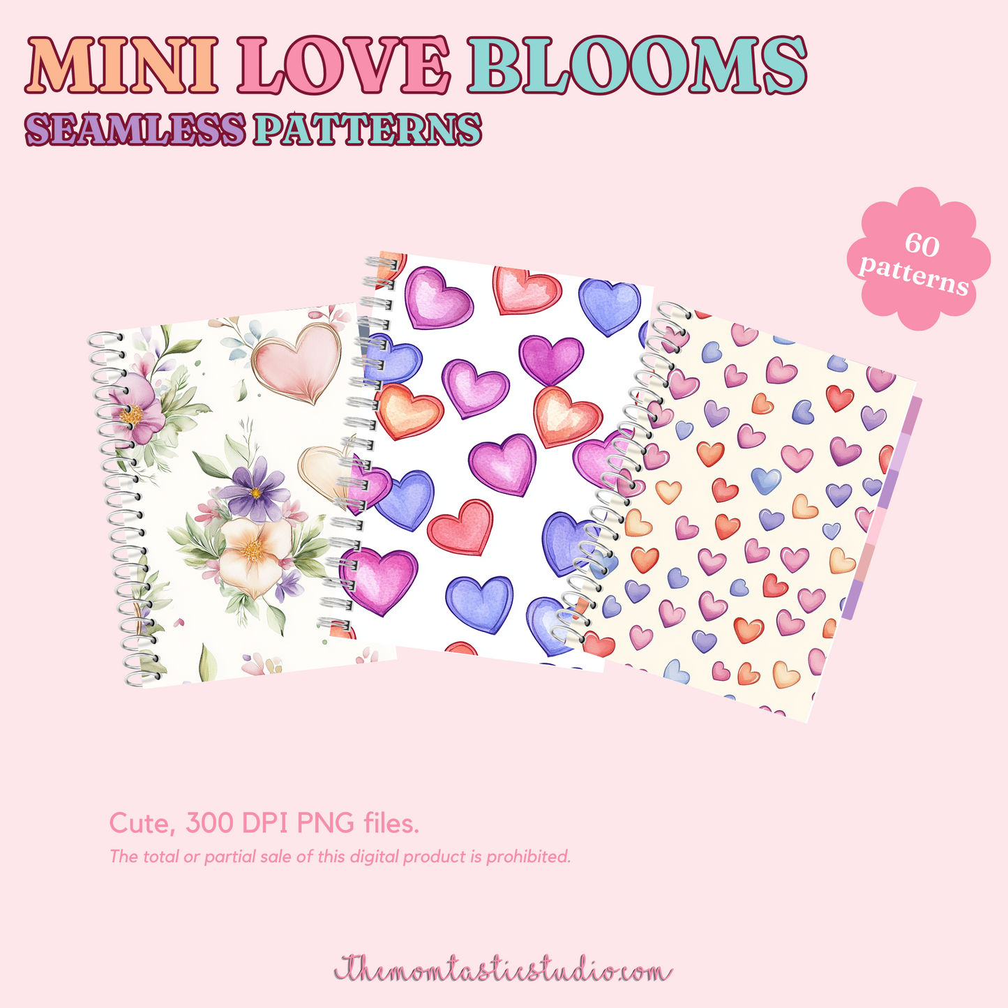 Mini Love Blooms Seamless Patterns for Commercial Use, Digital Paper - 300 DPI