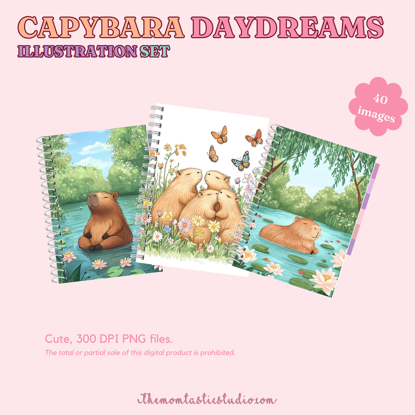 Capybara Daydreams Illustration Set - 300 DPI – Instant Download – Commercial Use