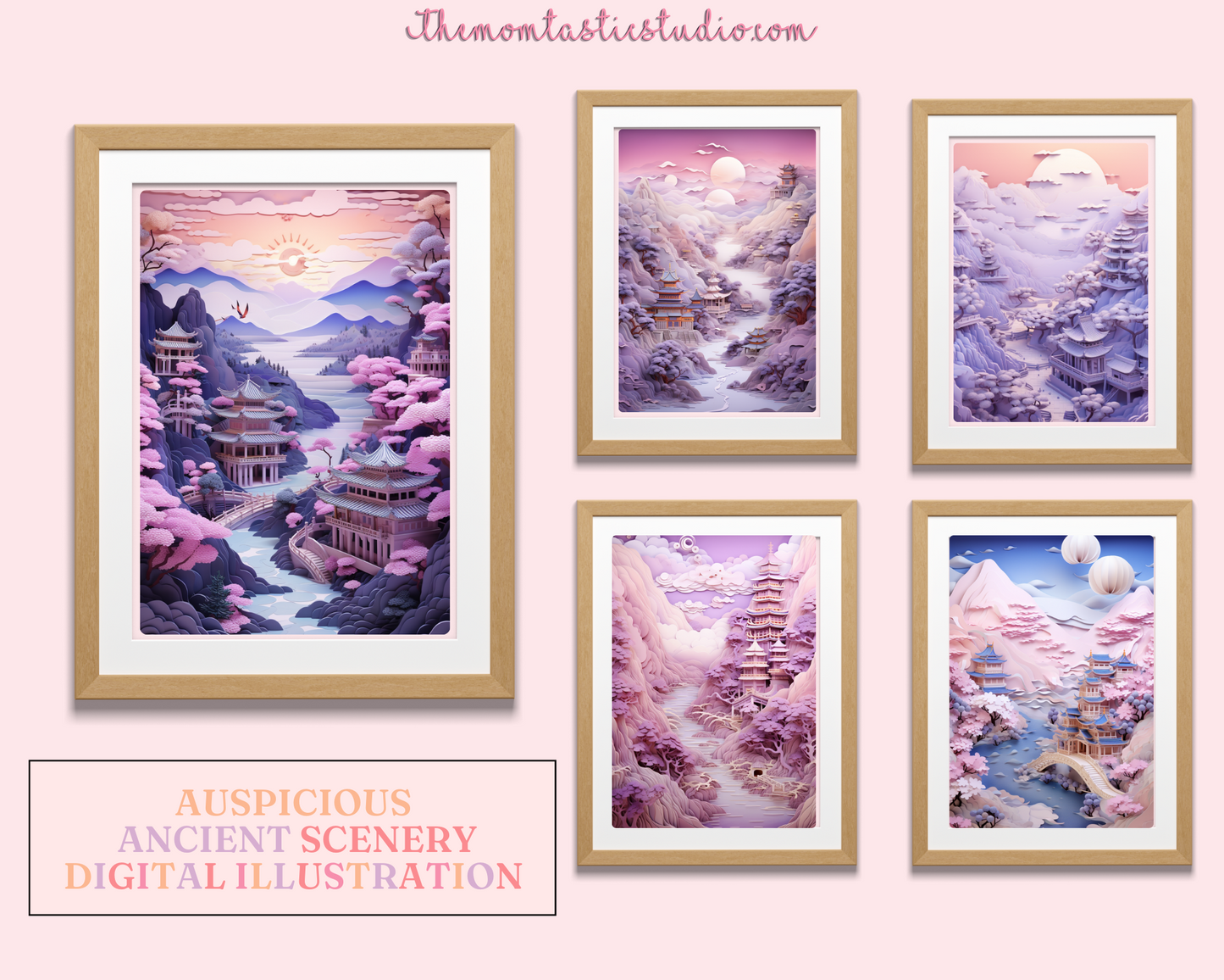 Auspicious Ancient Scenery Digital Illustration – Instant Download – Commercial Use