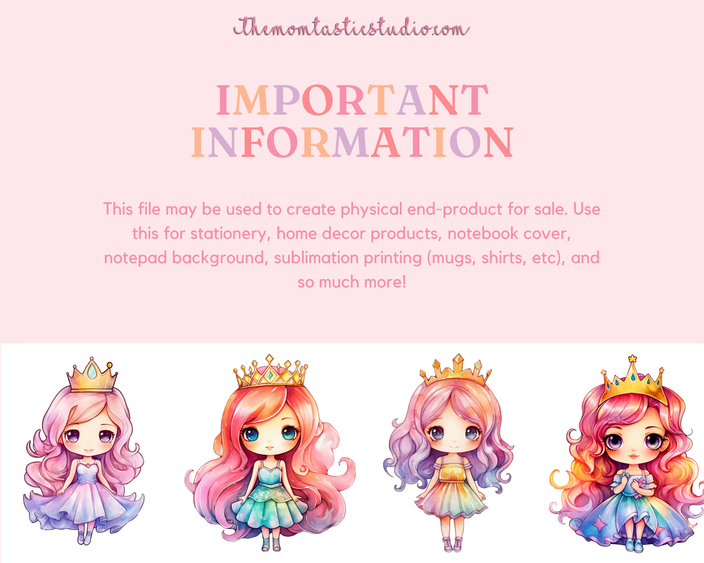 Whimsical Chibi Princesses Sticker Clipart – Instant Download – High-Quality PNG - Transparent Background - Commercial Use