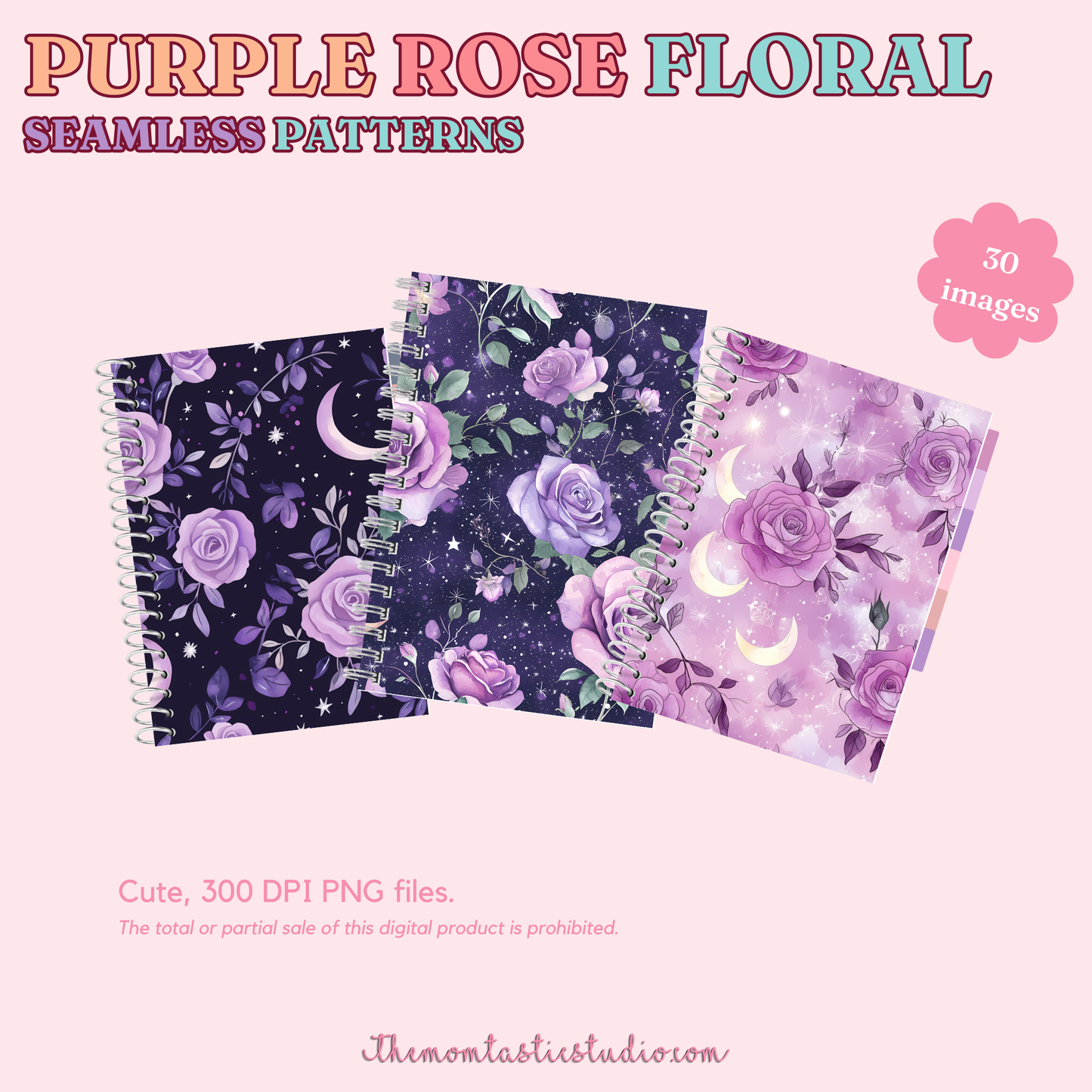 Purple Rose Floral Seamless Patterns for Commercial Use, Digital Paper - 300 DPI