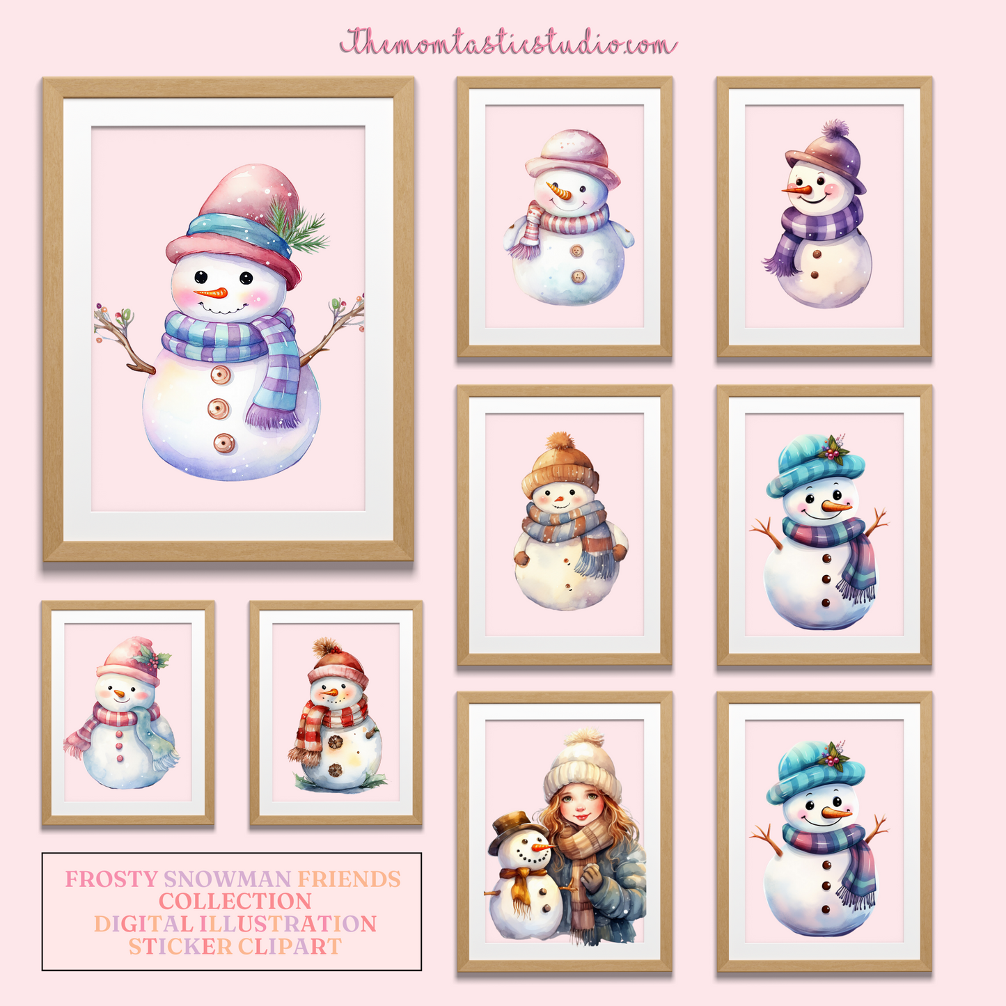 Frosty Snowman Friends Watercolor Cliparts – High-Quality PNG - Transparent Background - Commercial Use