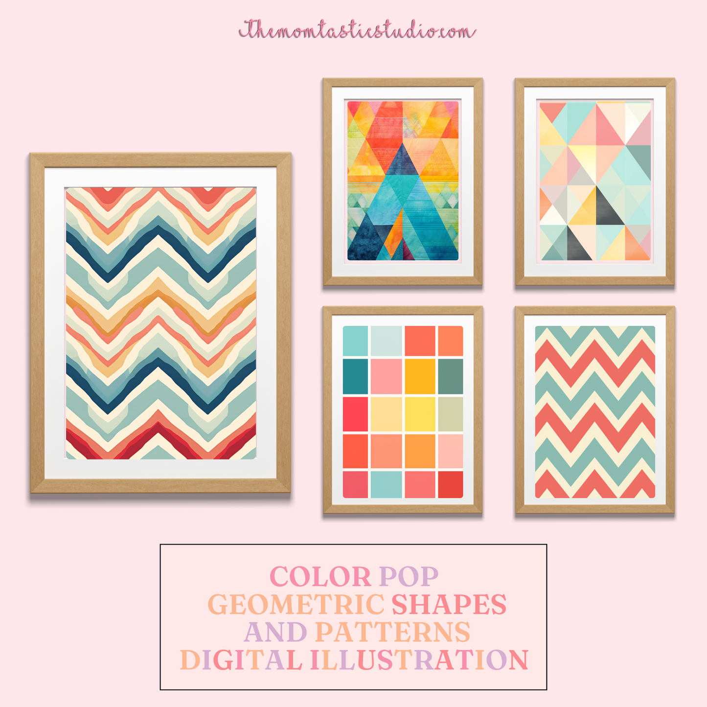 Color Pop Geometric Shapes and Patterns Digital Illustration Pack - Commercial Use