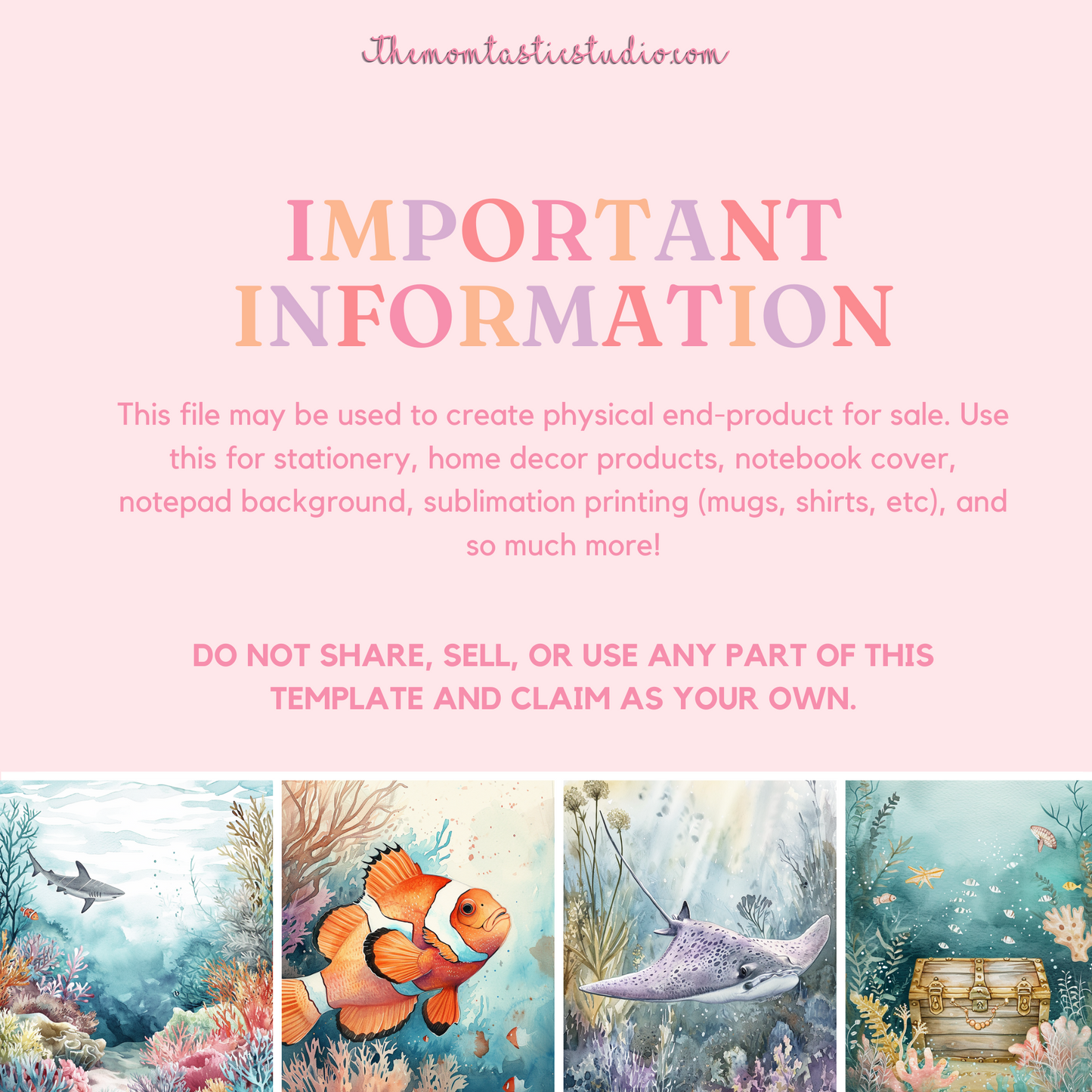 Underwater World Watercolor Digital Illustration 300DPI – Instant Download – Commercial Use