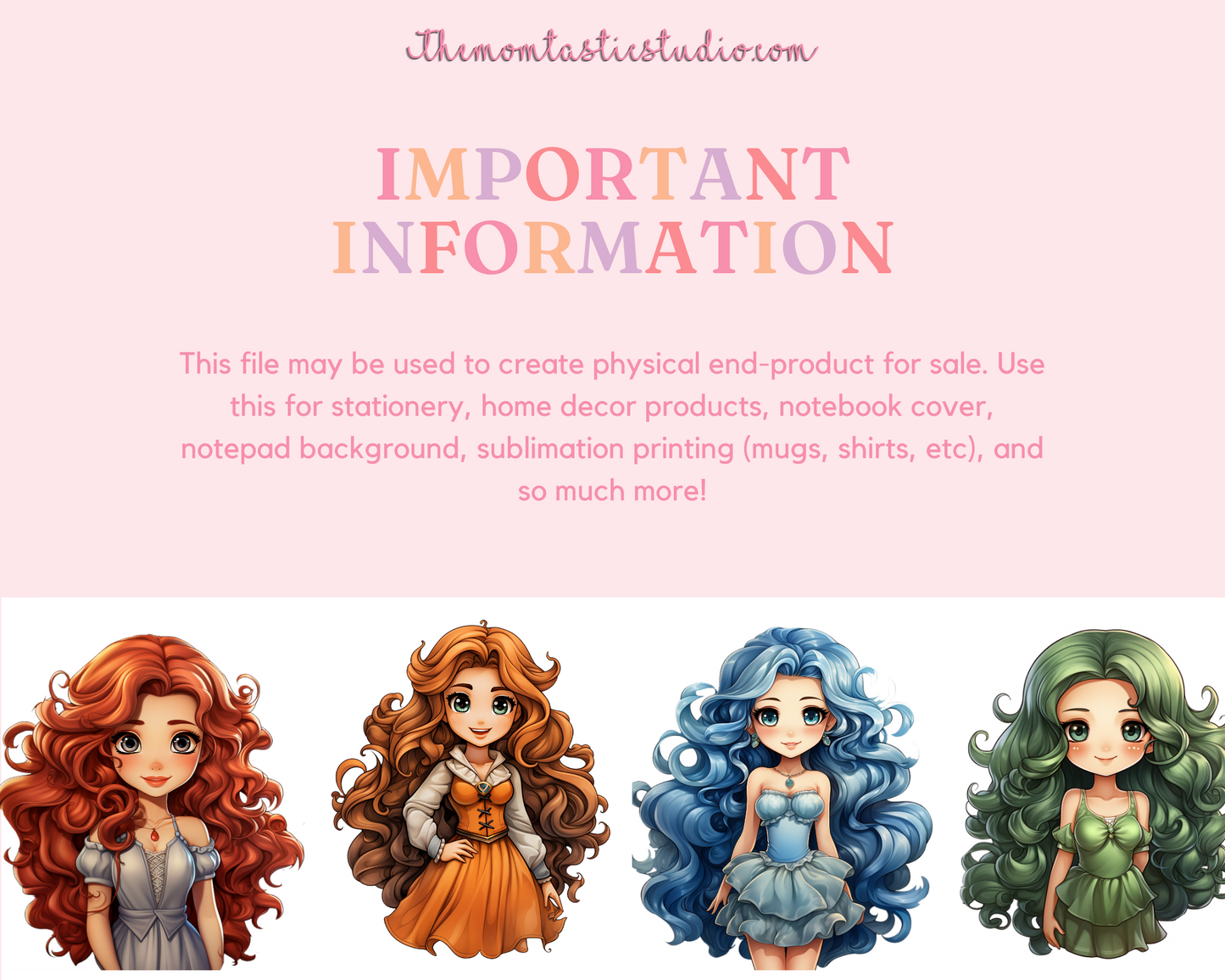 Chibi Princesses Sticker Clipart – Instant Download – High-Quality PNG - Transparent Background - Commercial Use