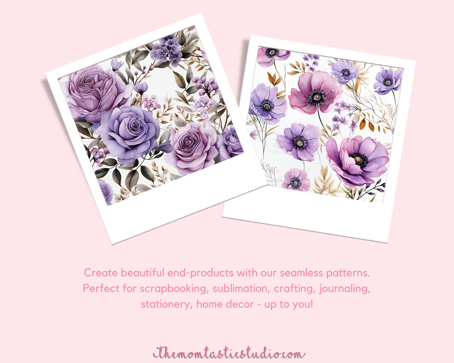 Purple Watercolor Floral Seamless Pattern, Watercolor Pattern for Commercial Use