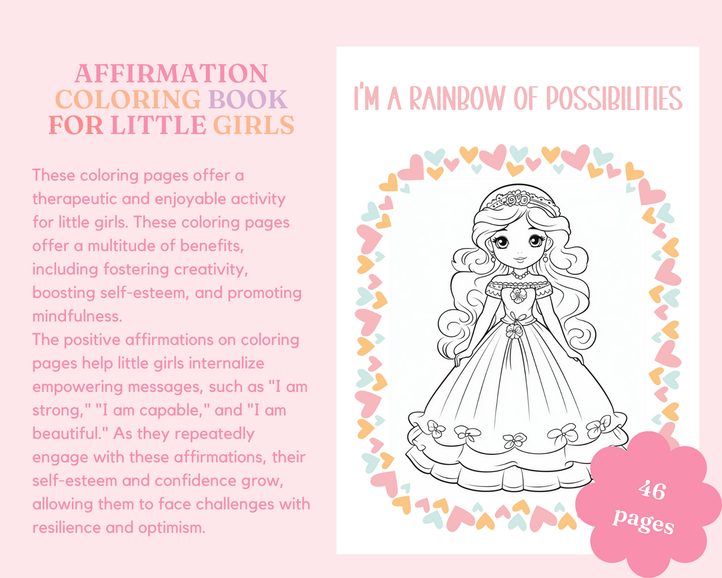 Affirmation Coloring Book for Little Girls – Digital Template – Empowering and Fun