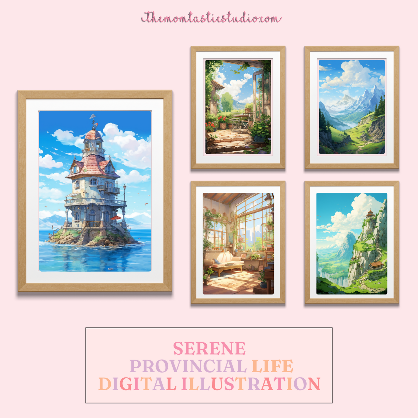 Serene Provincial Life Digital Illustration 300DPI – Instant Download – Commercial Use