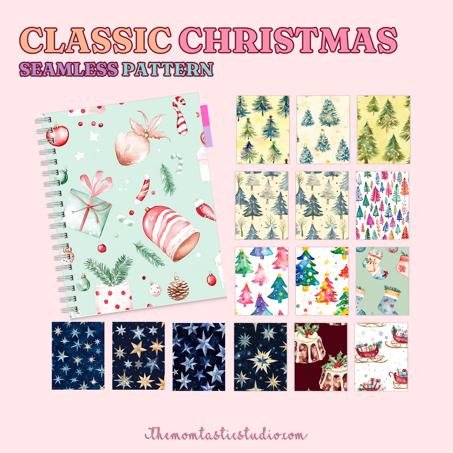 Classic Christmas Seamless Pattern for Commercial Use, Digital Paper - 300 DPI