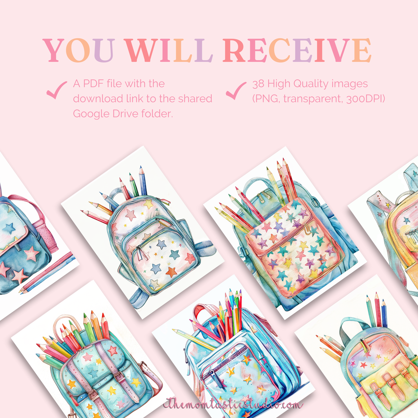 Whimsical School Days Clipart Set – Instant Download – 300 DPI - Commercial Use (Transparent PNG)