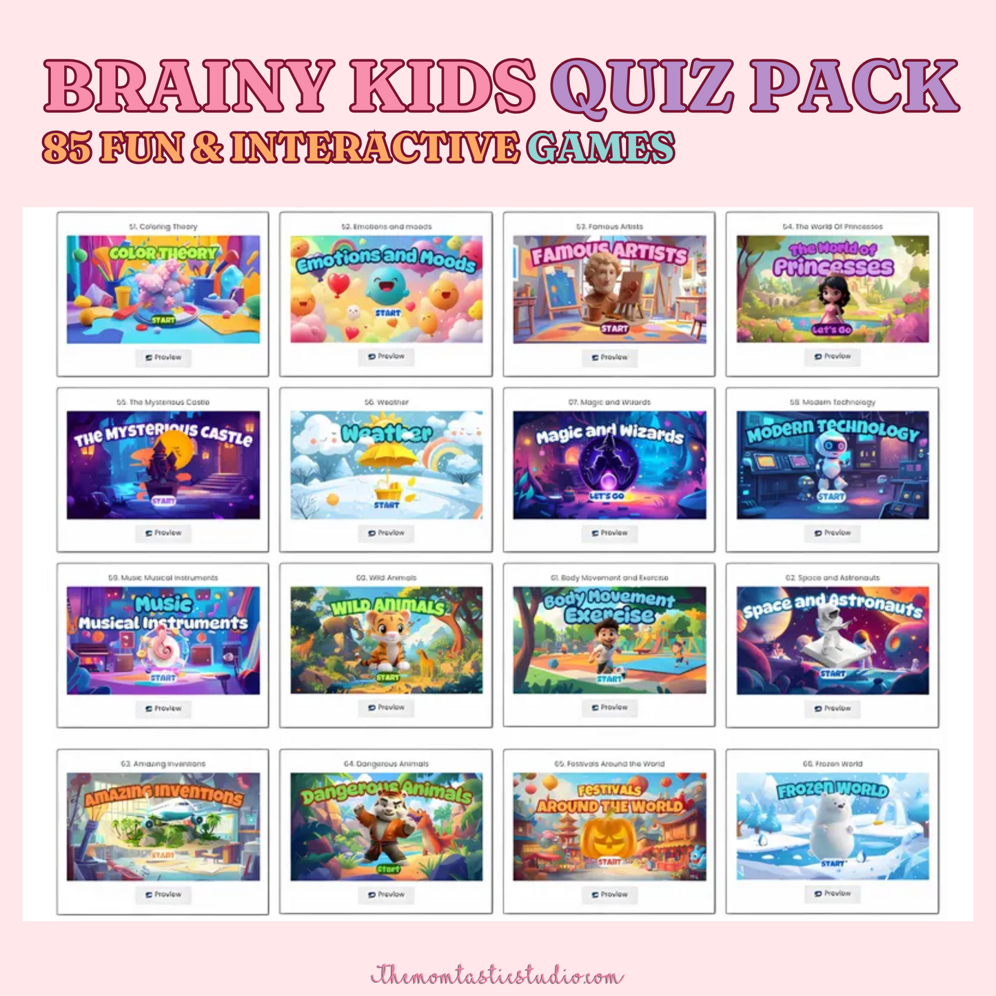 Brainy Kids Quiz Pack Canva Templates – Instant Download – PLR (Rights to Resell)