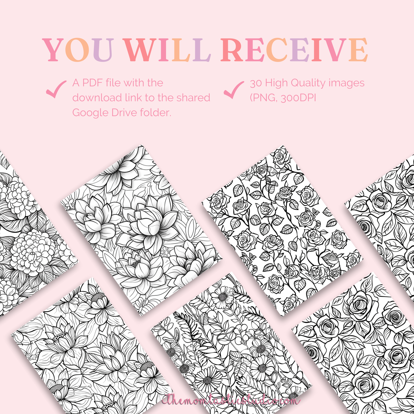 Floral Escapes Adult Coloring Pages Pack – Digital Template –  Commercial Use