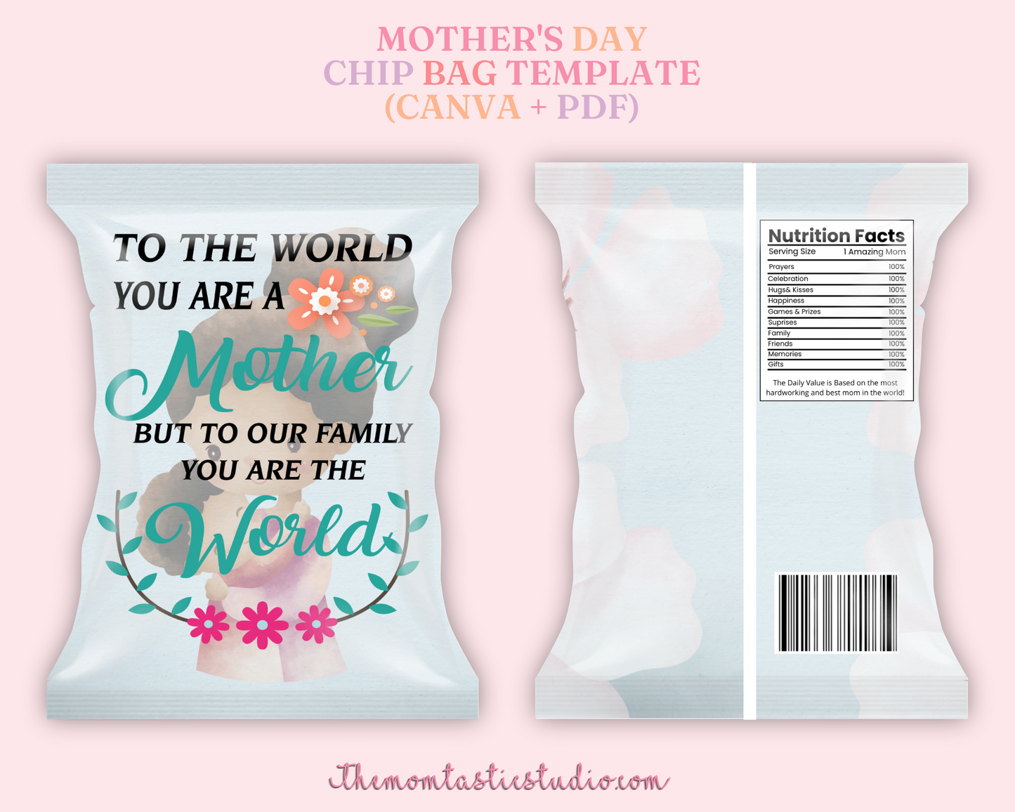 Mother's Day Chip Bag Template – A4 Size – 6 Heartwarming Designs – PDF, PNG, and Canva Template