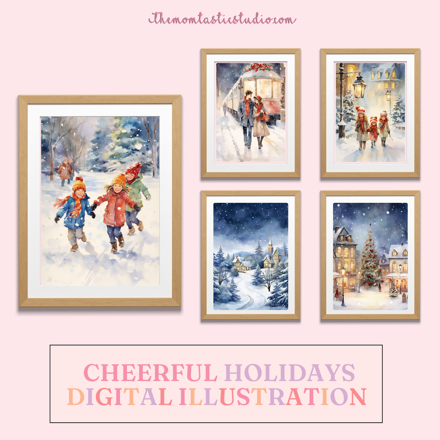 Cheerful Holidays - Watercolor Digital Illustration - 300 DPI - Commercial Use - Instant Download