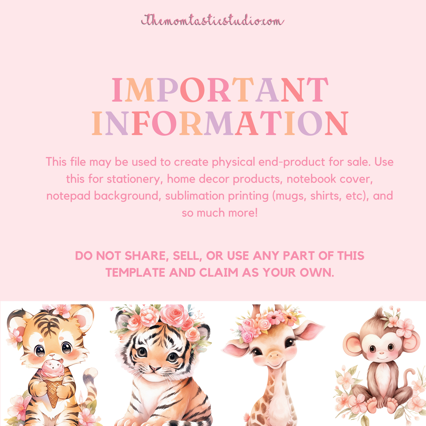 Pink Blush Safari Animals – Clipart Set - High-Quality PNG - Transparent Background - Commercial Use