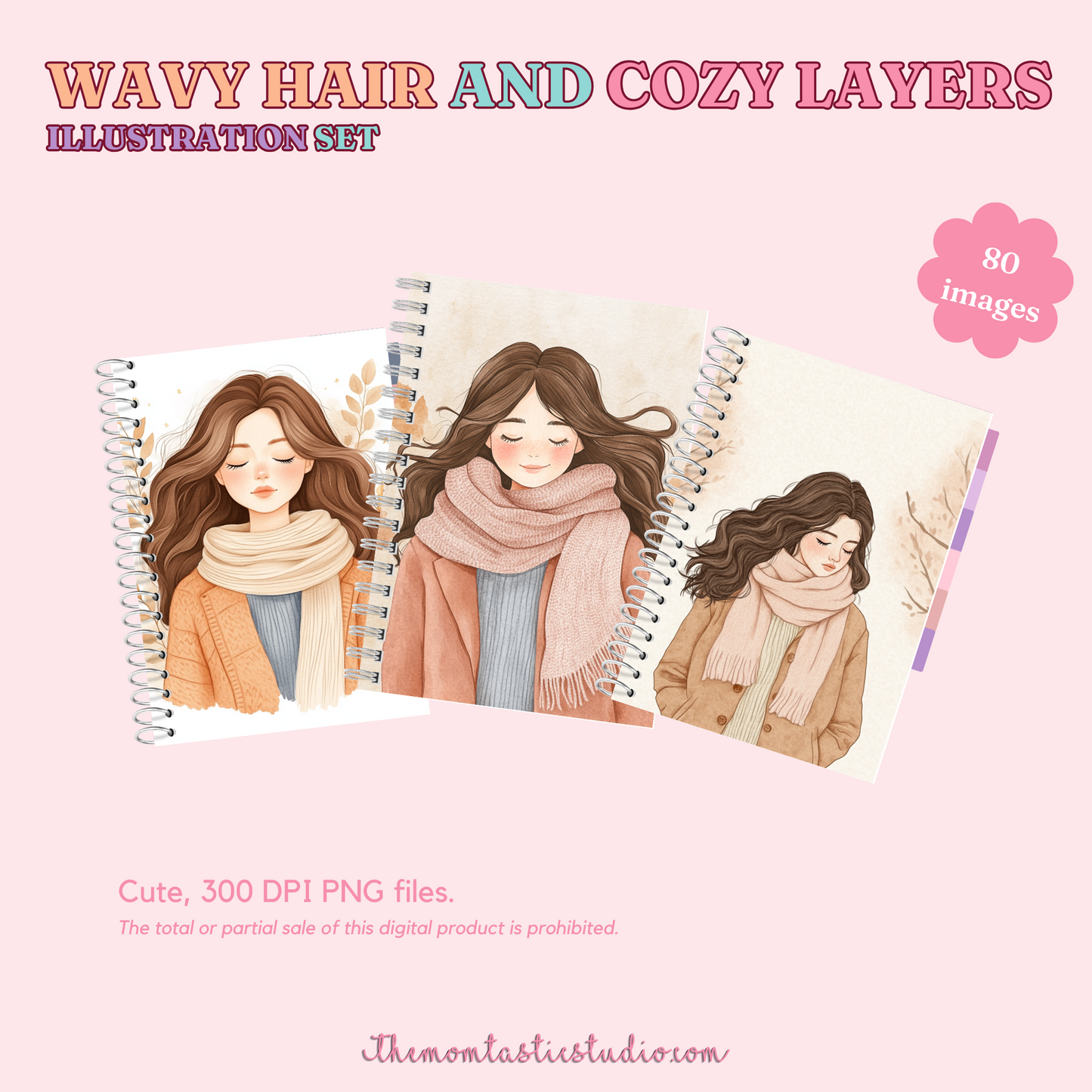 Wavy Hair and Cozy Layers Illustration Set - 300 DPI – Instant Download – Commercial Use