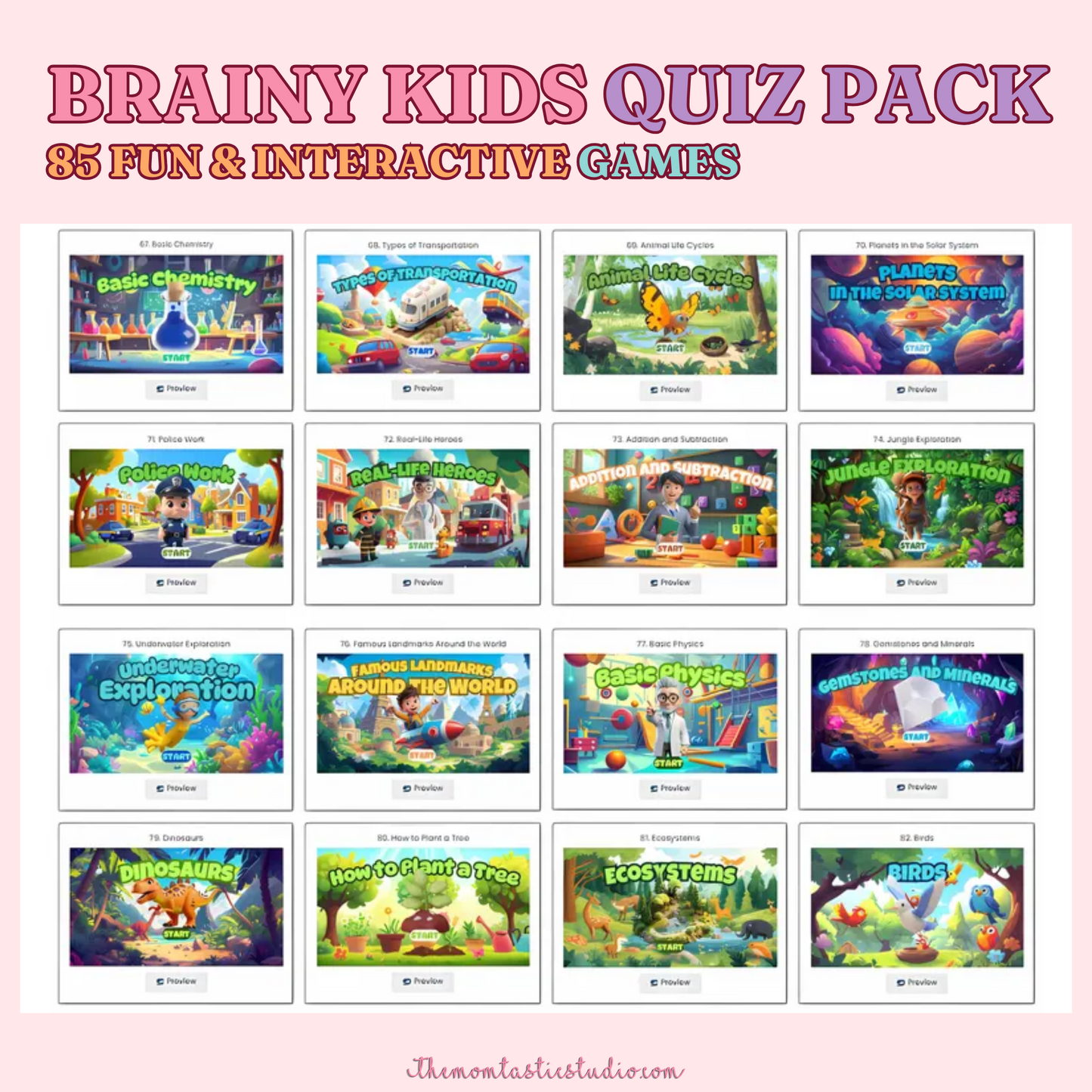 Brainy Kids Quiz Pack Canva Templates – Instant Download – PLR (Rights to Resell)