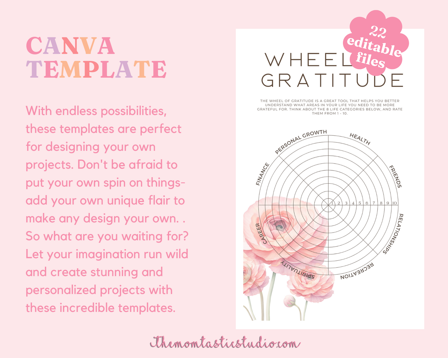 WonderMom Planner - Daily, Weekly, Monthly, Budget, Bills, Checklists, Lists, Notes, Reflections, Meal Plan, Chore Chart, Family Calendar, Shopping List Pages (Pink FloralTheme) - Canva Editable