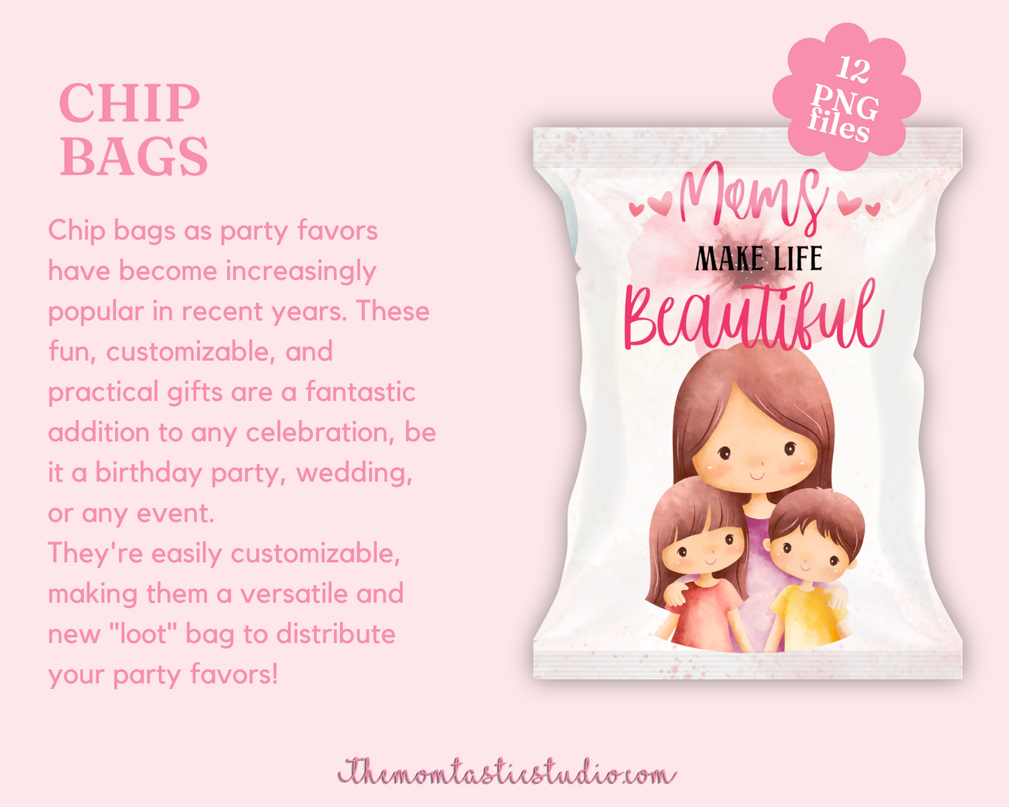 Mother's Day Chip Bag Template – A4 Size – 6 Heartwarming Designs – PDF, PNG, and Canva Template