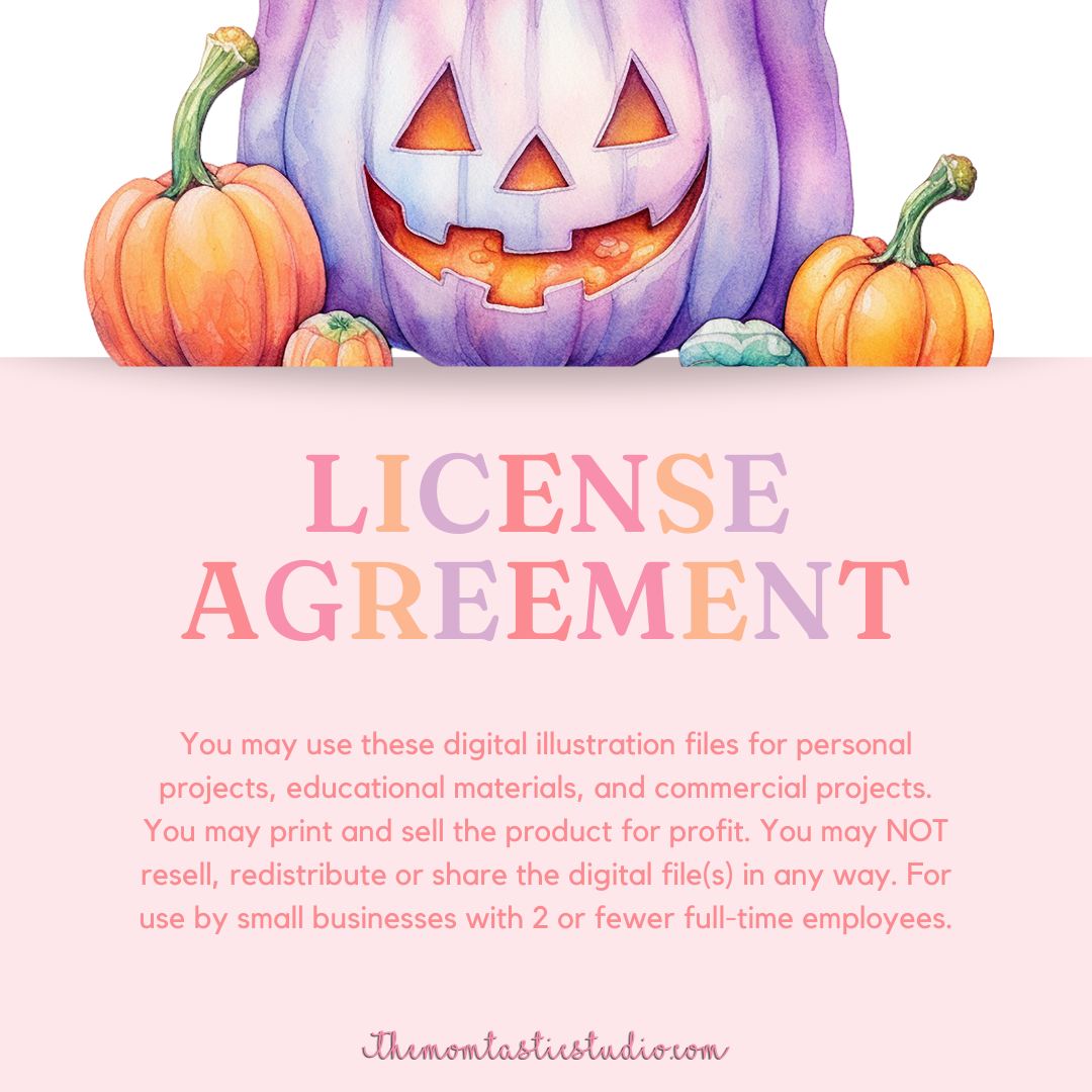 Halloween Pastel Watercolor Cliparts – High-Quality PNG - Transparent Background - Commercial Use