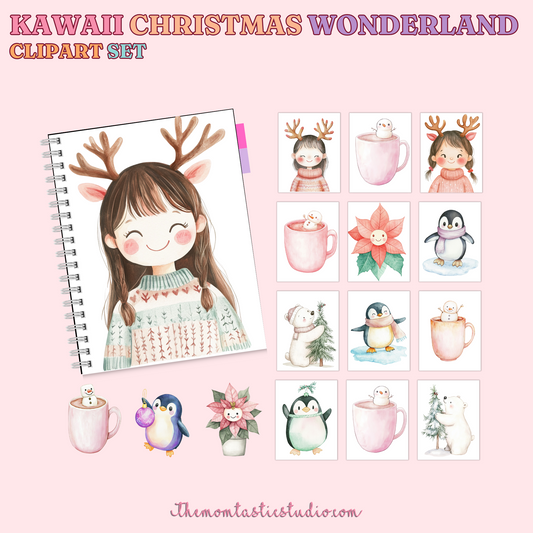 Kawaii Christmas Wonderland Clipart Set - 300 DPI – Instant Download – Commercial Use (Transparent Files)