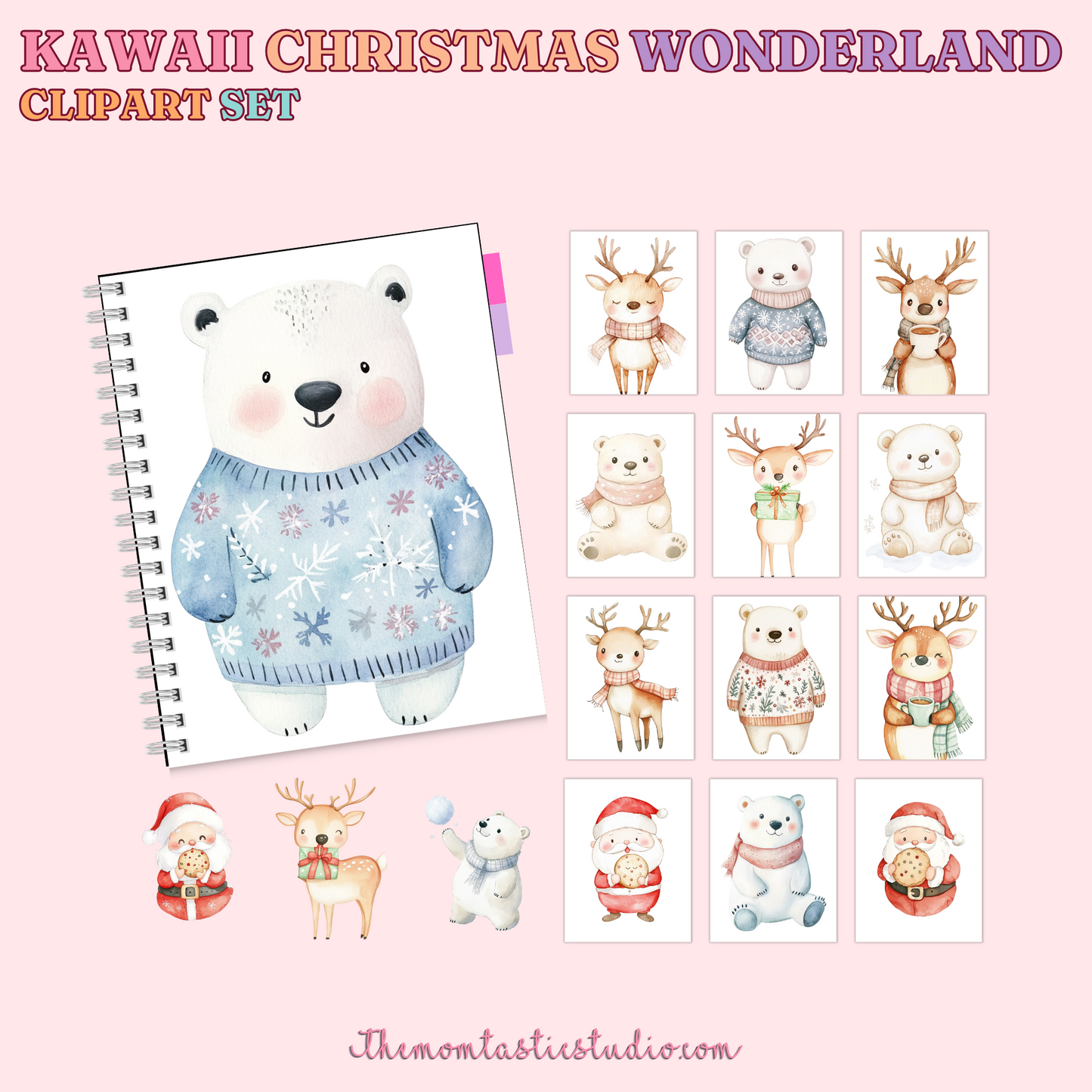 Kawaii Christmas Wonderland Clipart Set - 300 DPI – Instant Download – Commercial Use (Transparent Files)