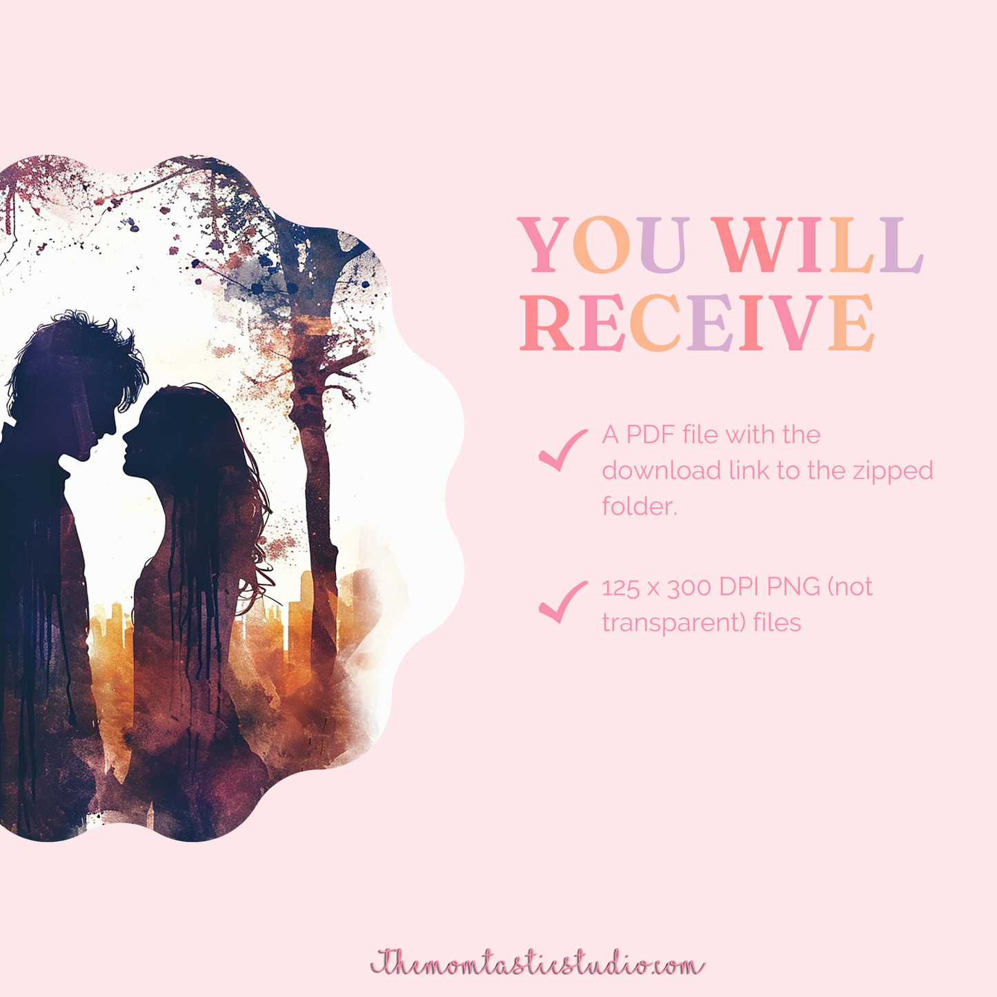 Couple Silhouette - Watercolor Digital Illustration 300DPI – Instant Download – Commercial Use