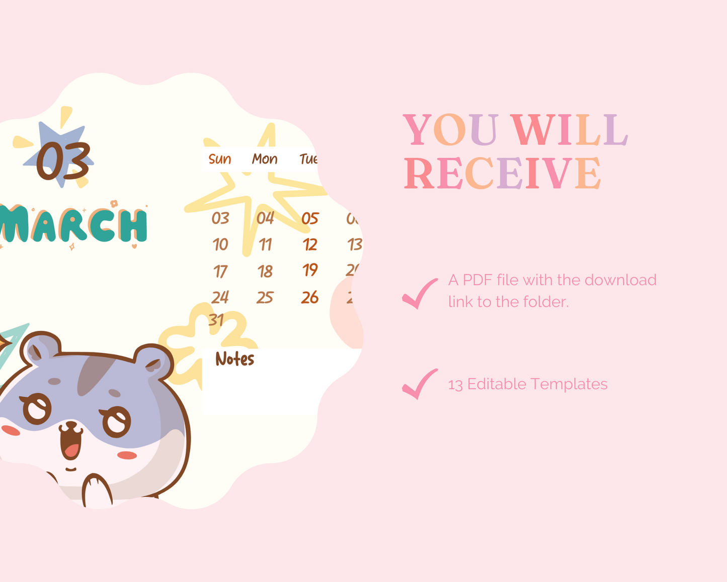 2024 Template | Kawaii Calendar Printable | Canva Editable | Commercial Use