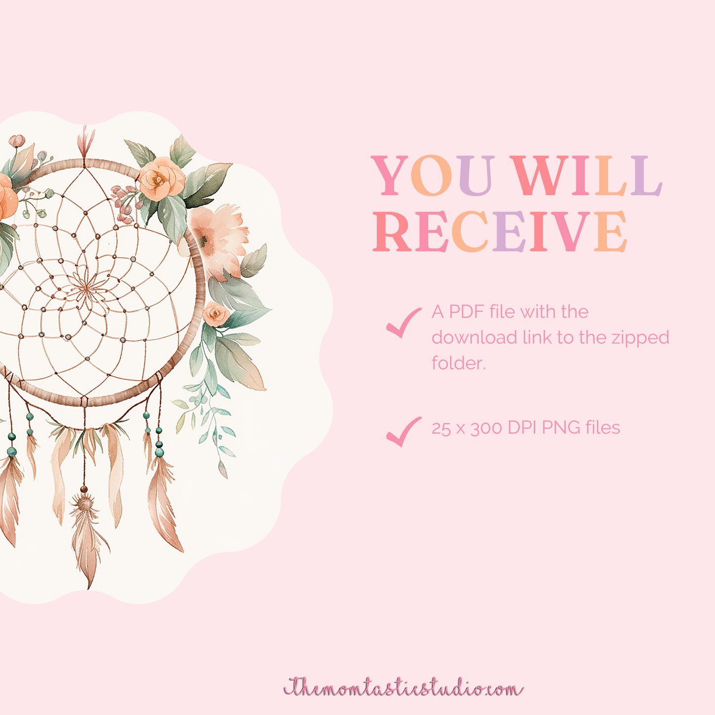 Boho Dreamcatcher Digital Illustration 300DPI – Instant Download – Commercial Use