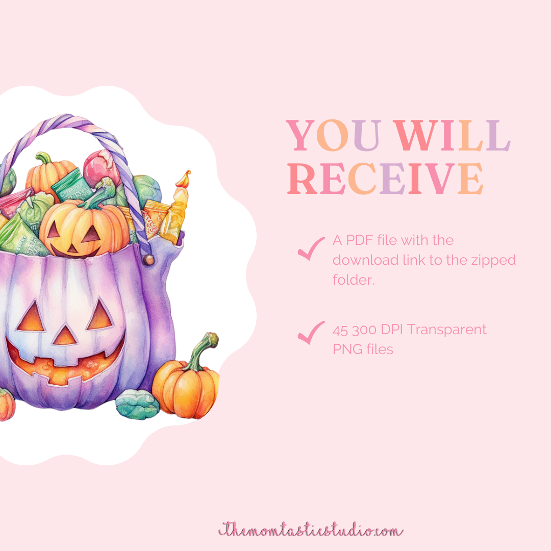 Halloween Pastel Watercolor Cliparts – High-Quality PNG - Transparent Background - Commercial Use