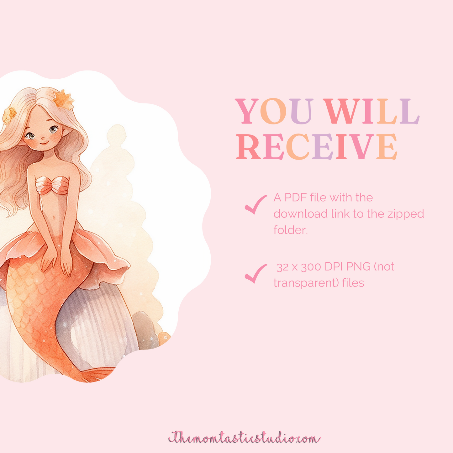 Mermaid Love Digital Illustration 300DPI – Instant Download – Commercial Use