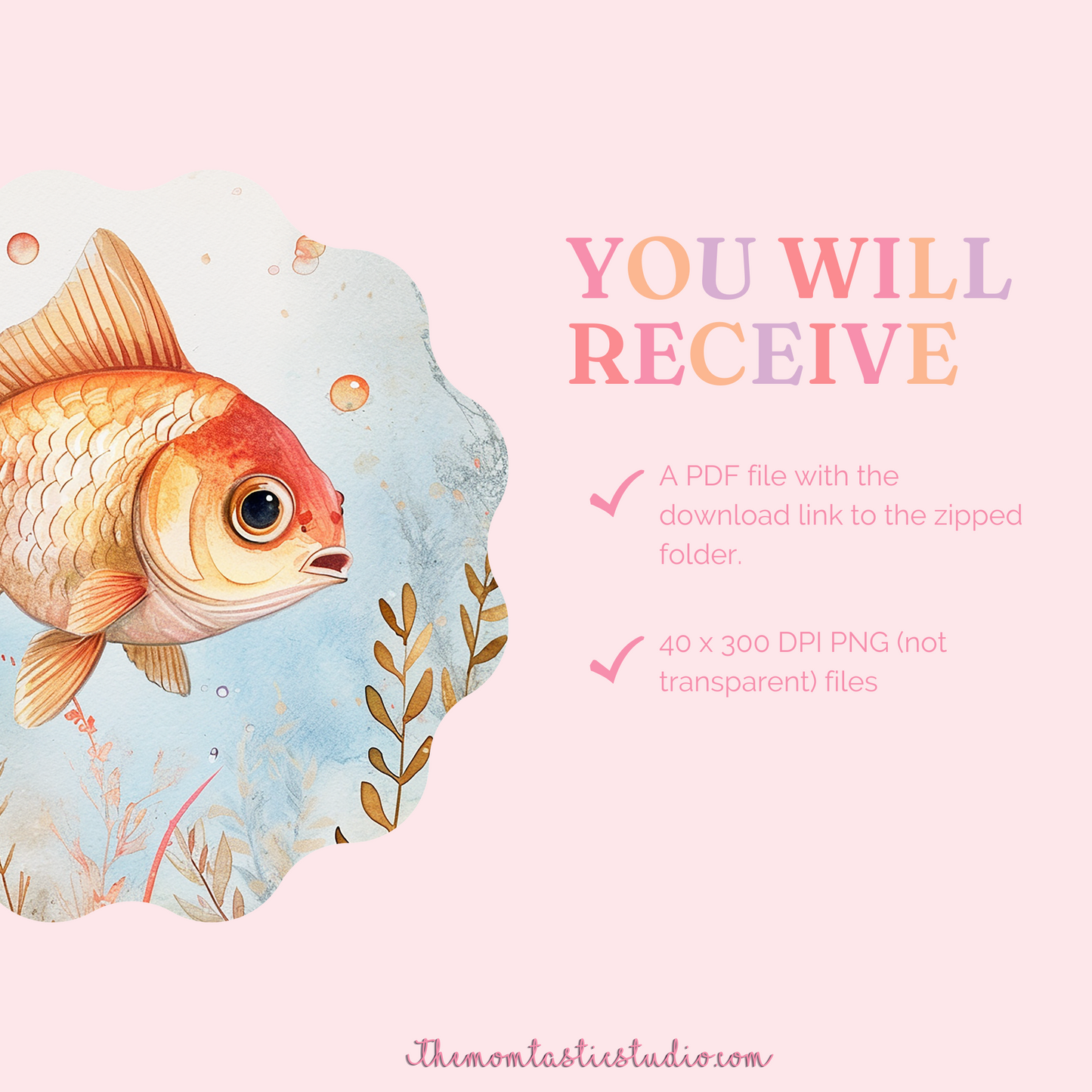 Underwater World Watercolor Digital Illustration 300DPI – Instant Download – Commercial Use