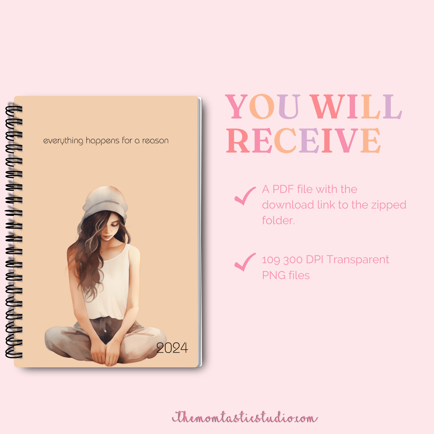 2024 Planner - Everything Happens for a Reason - Weekly Spread - Monthly View - PDF File