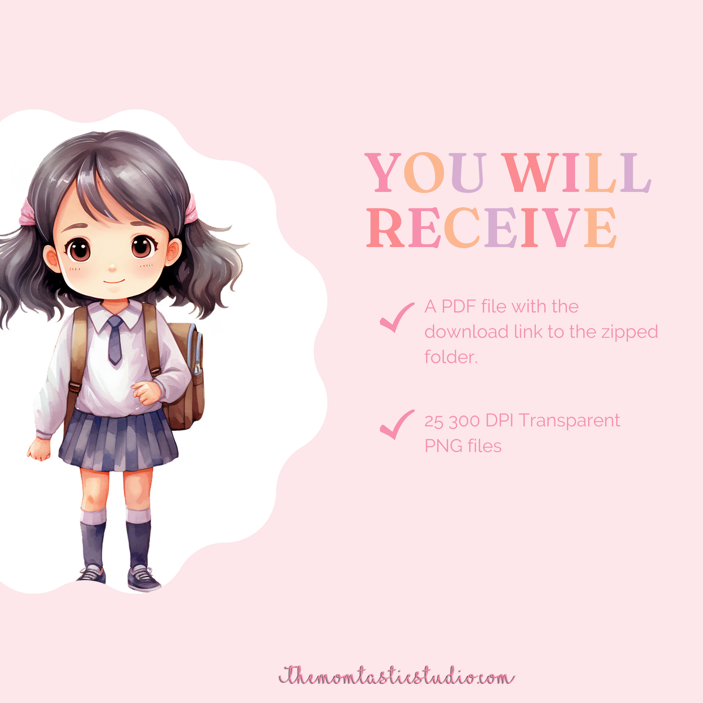 Cute Chibi Kids in School Uniform Cliparts – High-Quality PNG - Transparent Background - Commercial Use