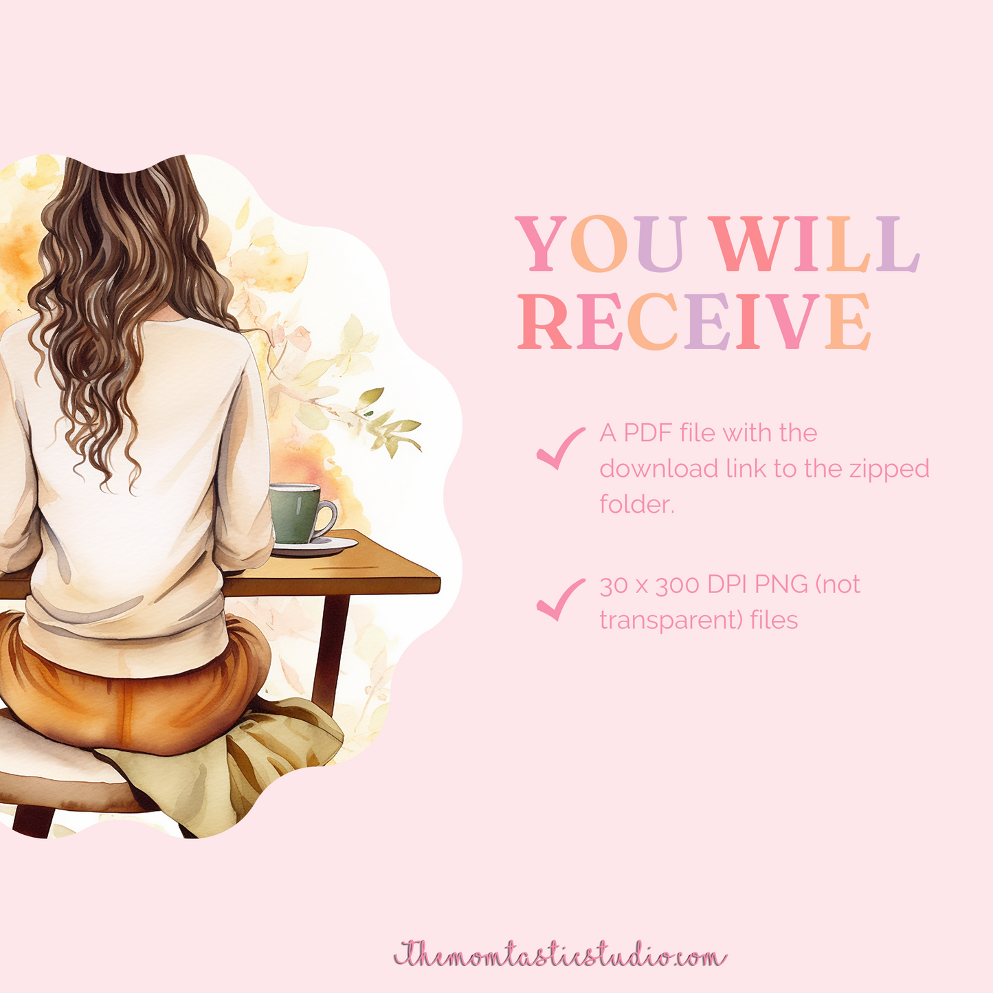 Work from Home Boho Style Digital Illustration 300DPI – Instant Download – Commercial Use