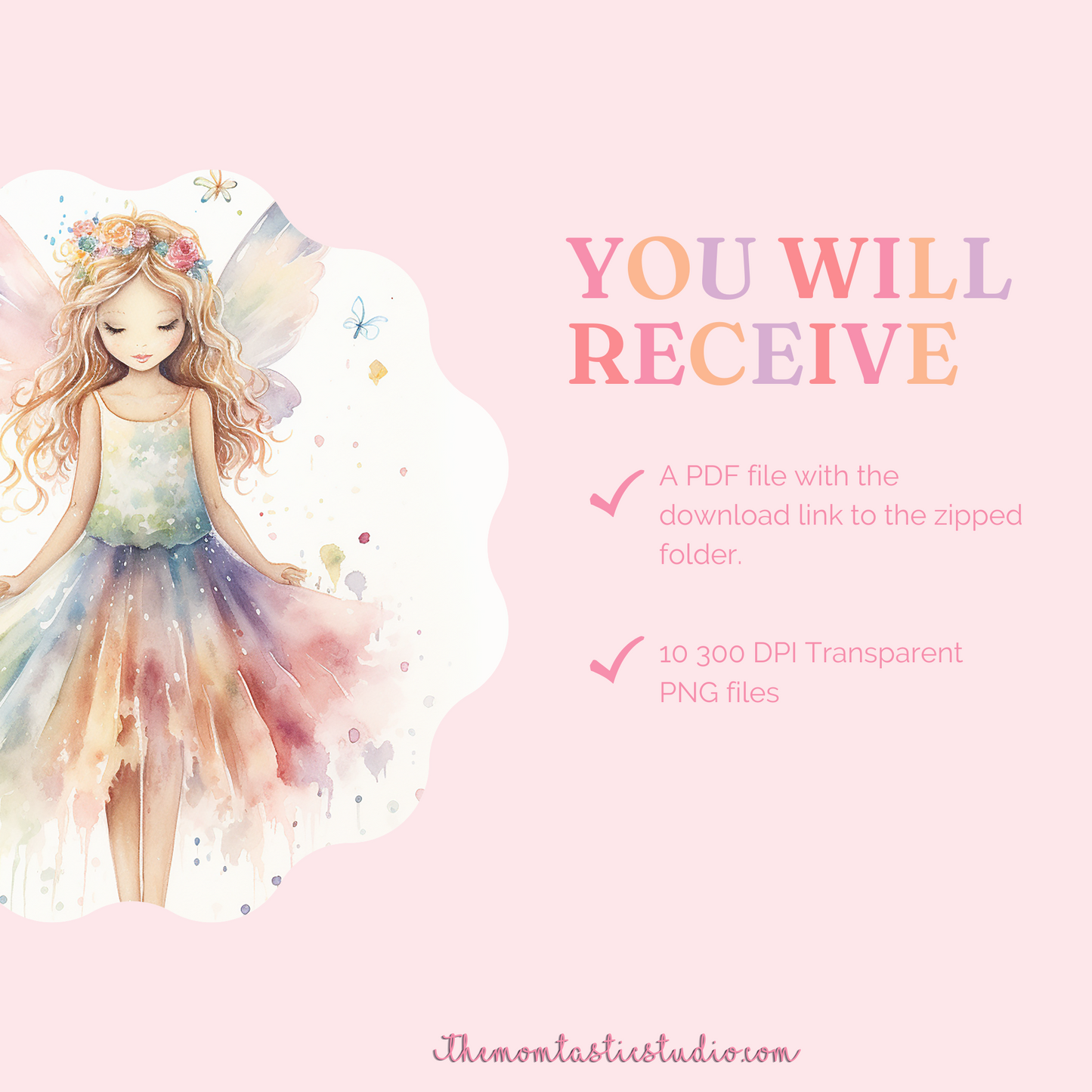 Cute Fairies Watercolor Digital Illustration – Instant Download – High-Quality - 300 DPI - Commercial Use