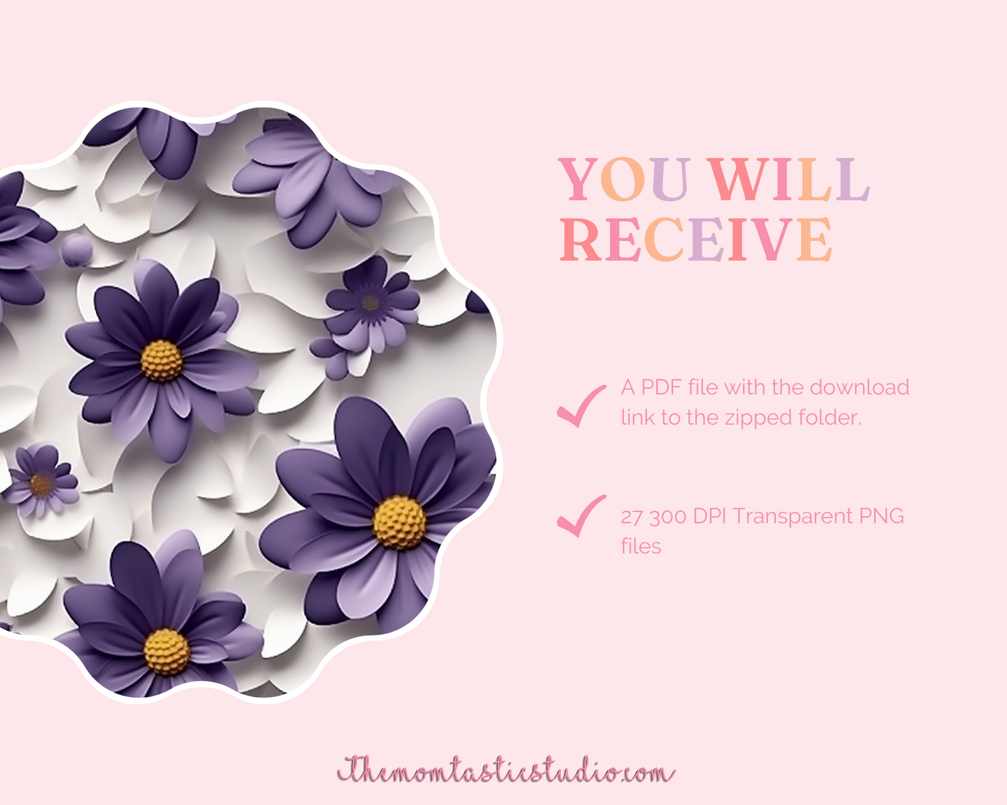 3D Pastel Floral (Seamless, A4, and Mug Wrap Format) - Commercial Use
