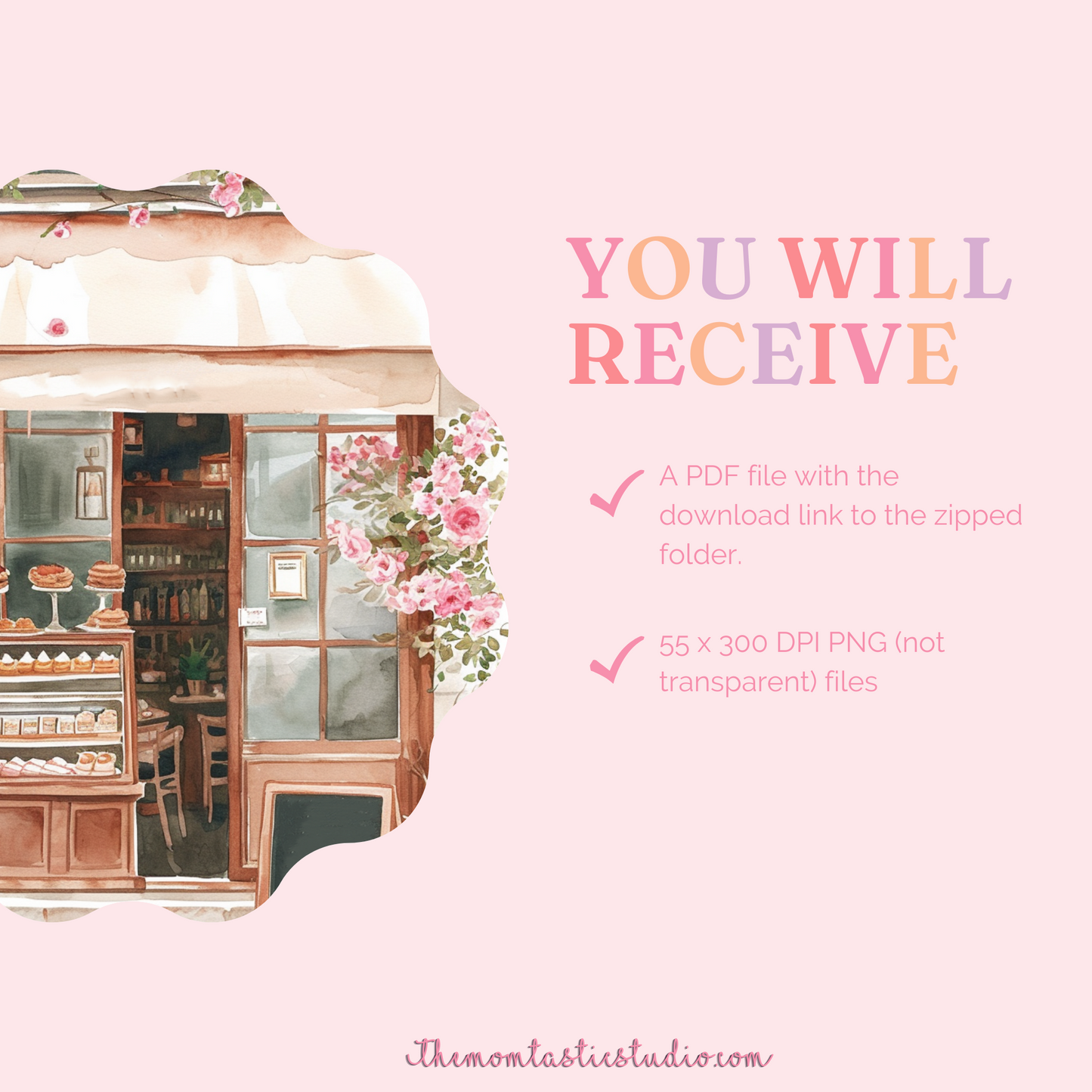 Quaint Patisserie Watercolor Digital Illustration 300DPI – Instant Download – Commercial Use