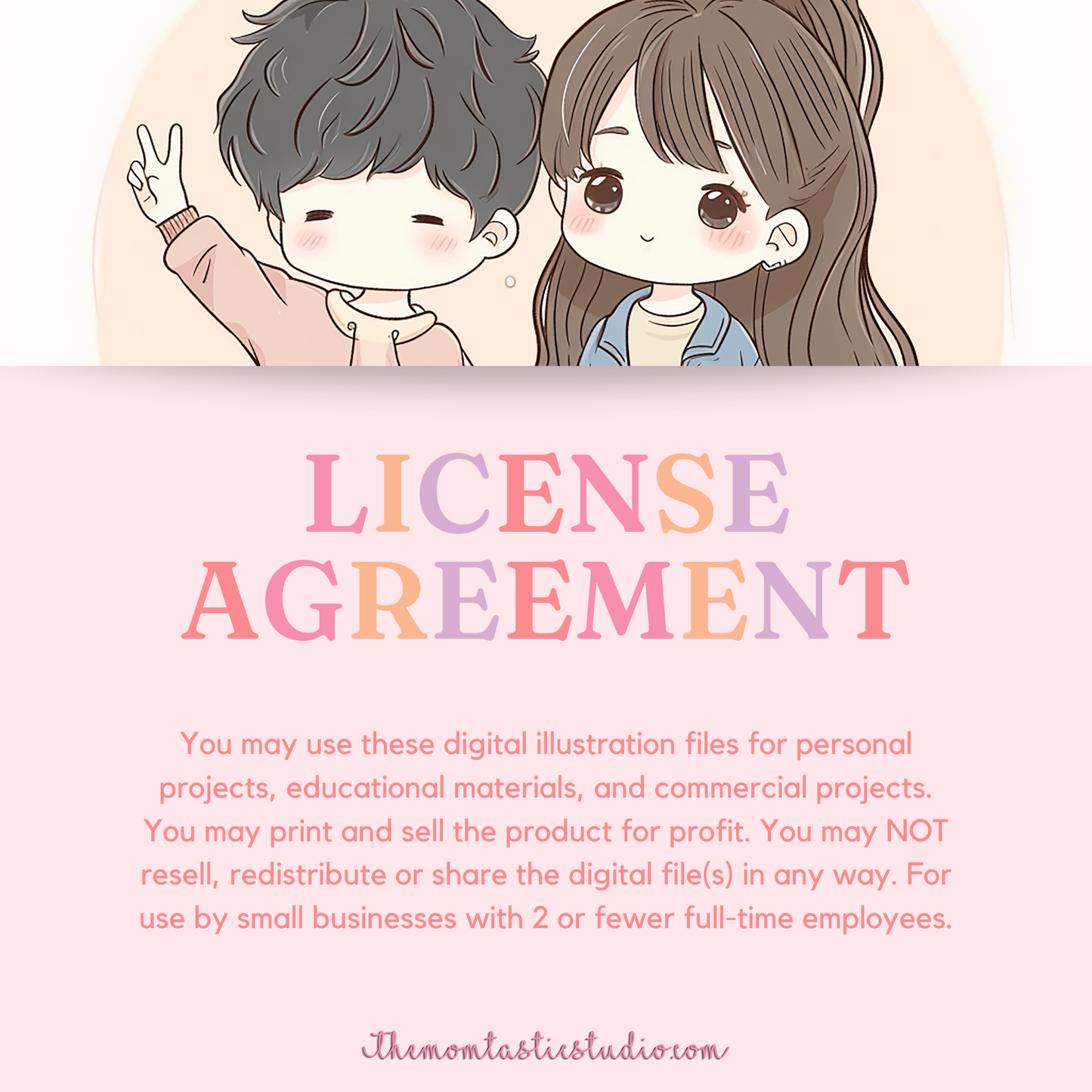 VDay Cute Chibi Couple Digital Illustration 300DPI – Instant Download – Commercial Use