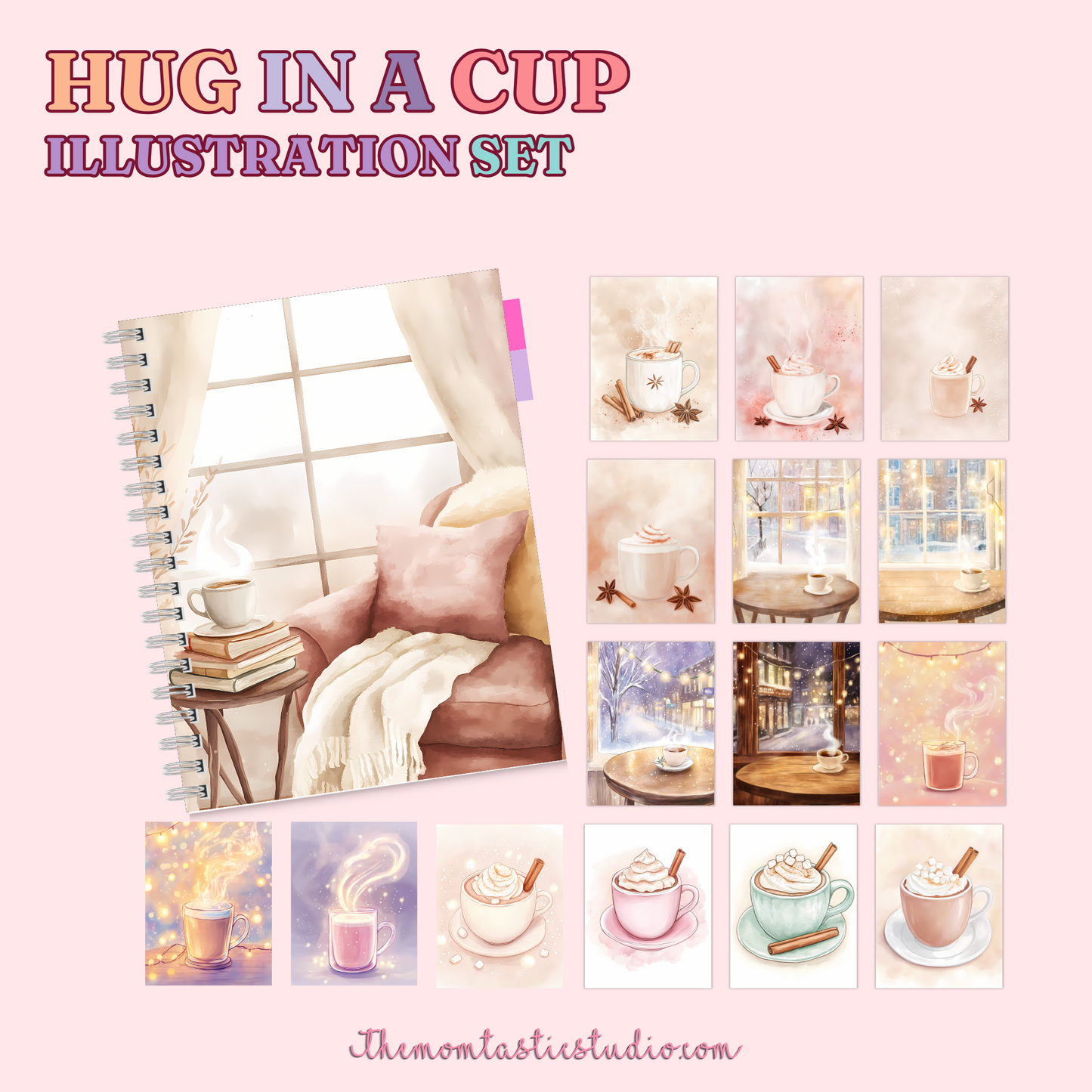 Hug in a Cup Illustration Set - 300 DPI – Instant Download – Commercial Use