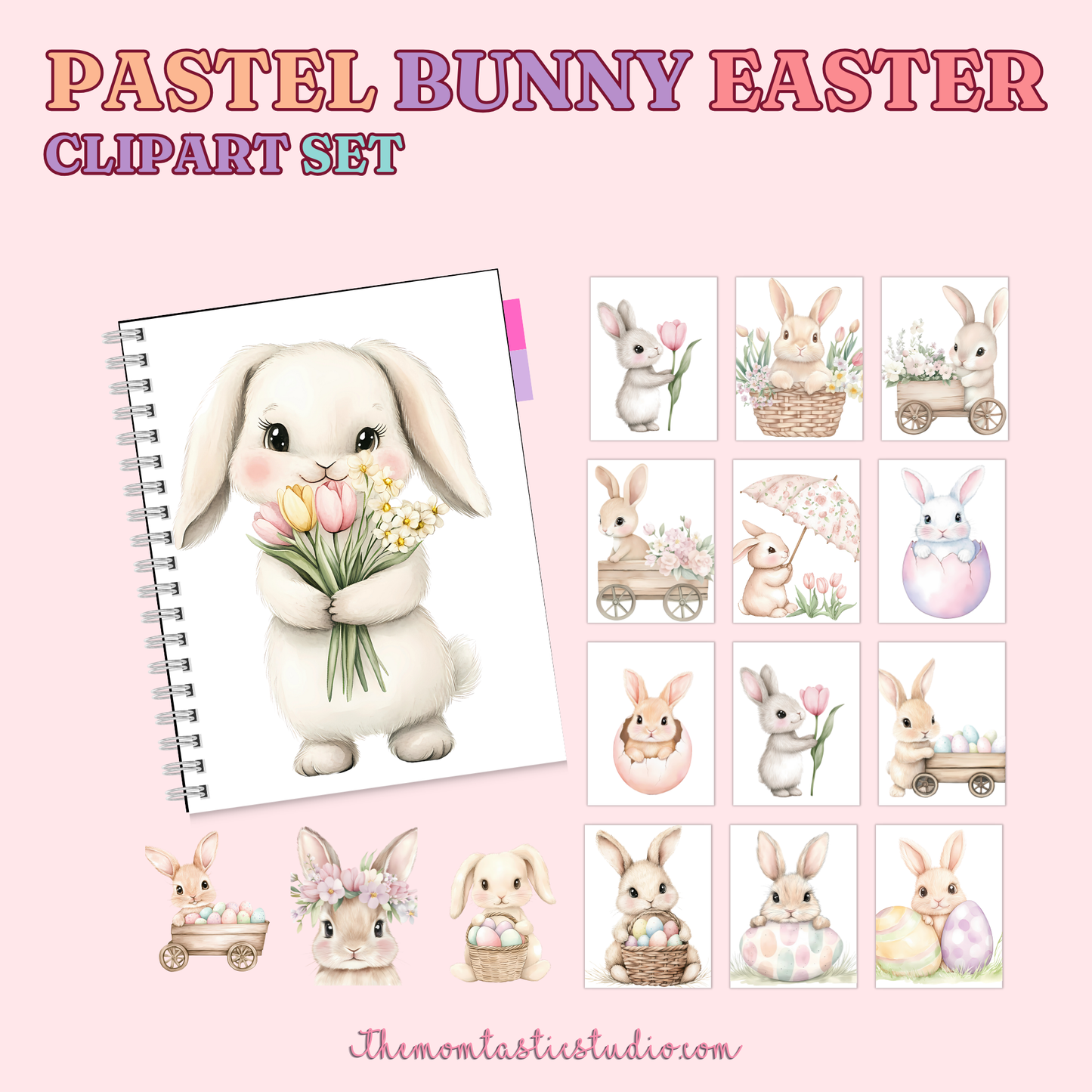 Pastel Bunny Easter Clipart Set – Instant Download – 300 DPI - Commercial Use