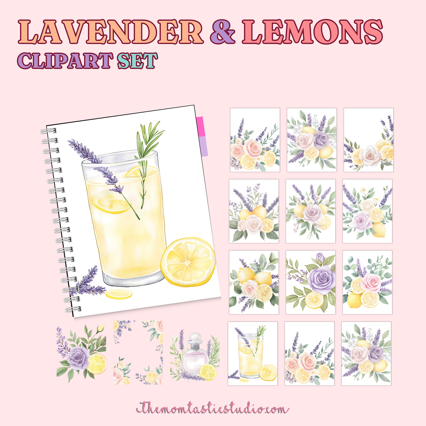 Lavender & Lemons Clipart Set – Instant Download – 300 DPI - Commercial Use